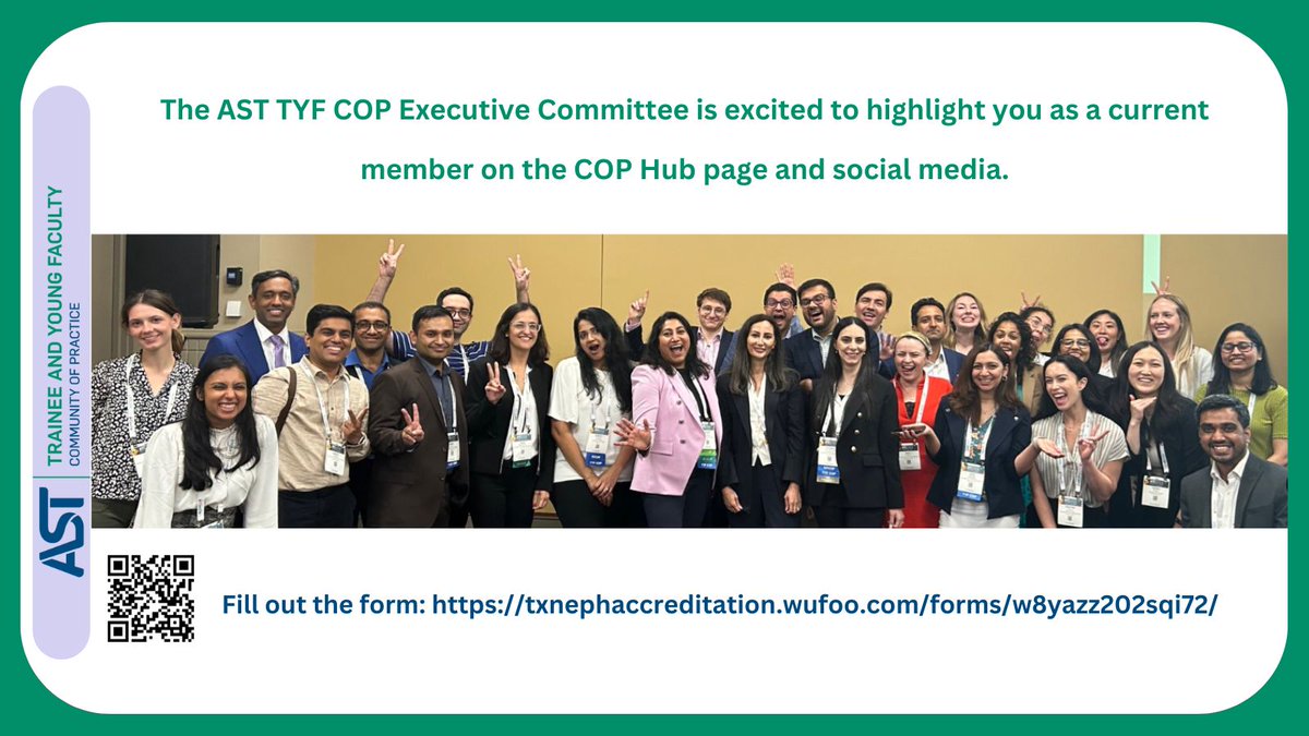 AST Trainee & Young Faculty COP (@ast_tyfcop) on Twitter photo 🙌 The AST TYF COP Executive Committee is thrilled to recognize YOU as a valued member! 🙌
📣 Get ready to be featured on the COP Hub page and across our social media! 📸💻✨
<a href="/BiniViotti/">Julia Bini Viotti</a> <a href="/shwetanjan/">Shweta Anjan</a> <a href="/AimenLiaqat/">Aimen Liaqat</a> <a href="/msamramd/">Manpreet Samra, MD, MBA (she/her)</a> <a href="/virmani_sar/">Sarthak Virmani</a> 🙌 The AST TYF COP Executive Committee is thrilled to recognize YOU as a valued member! 🙌
📣 Get ready to be featured on the COP Hub page and across our social media! 📸💻✨
<a href="/BiniViotti/">Julia Bini Viotti</a> <a href="/shwetanjan/">Shweta Anjan</a> <a href="/AimenLiaqat/">Aimen Liaqat</a> <a href="/msamramd/">Manpreet Samra, MD, MBA (she/her)</a> <a href="/virmani_sar/">Sarthak Virmani</a>