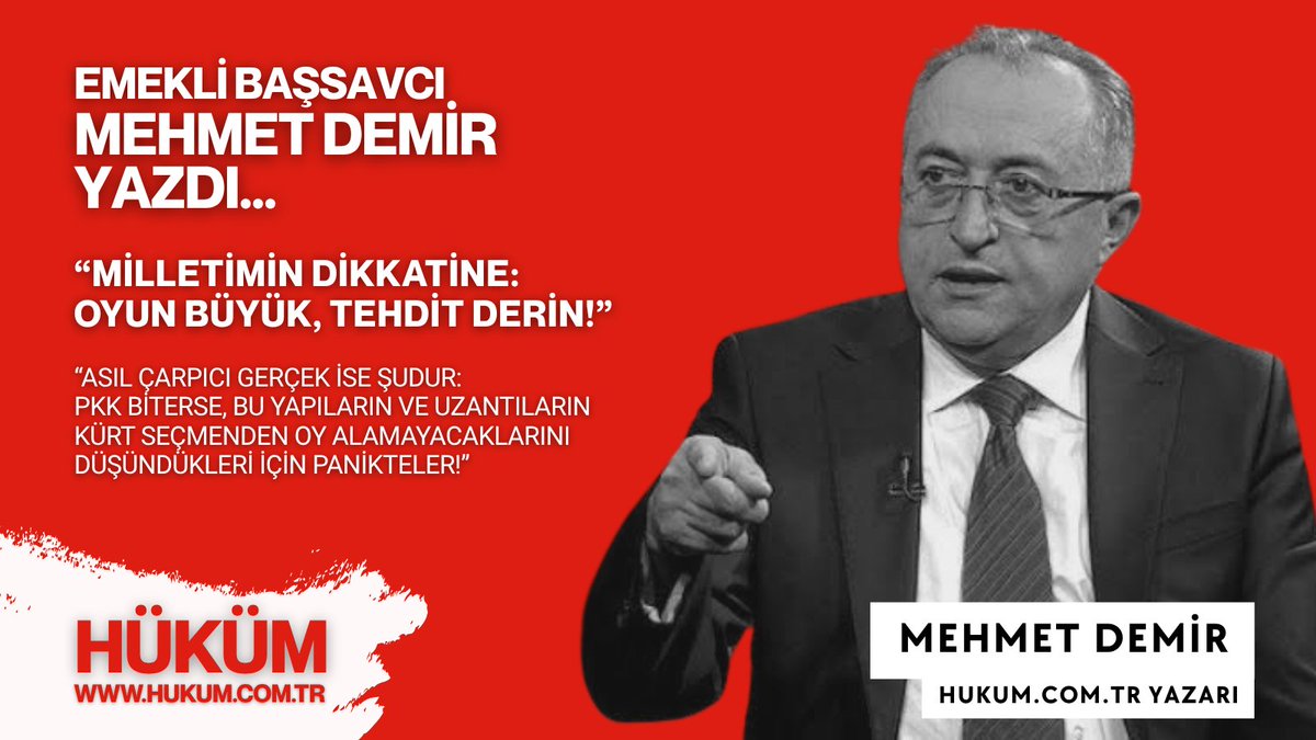 Hüküm (@hukumgazetesi) on Twitter photo ✍️E. Başsavcı Mehmet Demir (<a href="/mehmetdemirtr/">E.Savcı Mehmet Demir</a> ) yazdı:
📄“Asıl çarpıcı gerçek ise şudur: PKK biterse, bu yapıların ve uzantıların Kürt seçmenden oy alamayacaklarını düşündükleri için PANİKTELER!”
🔗Köşe Yazısı: hukum.com.tr/milletimin-dik… ✍️E. Başsavcı Mehmet Demir (<a href="/mehmetdemirtr/">E.Savcı Mehmet Demir</a> ) yazdı:
📄“Asıl çarpıcı gerçek ise şudur: PKK biterse, bu yapıların ve uzantıların Kürt seçmenden oy alamayacaklarını düşündükleri için PANİKTELER!”
🔗Köşe Yazısı: hukum.com.tr/milletimin-dik…