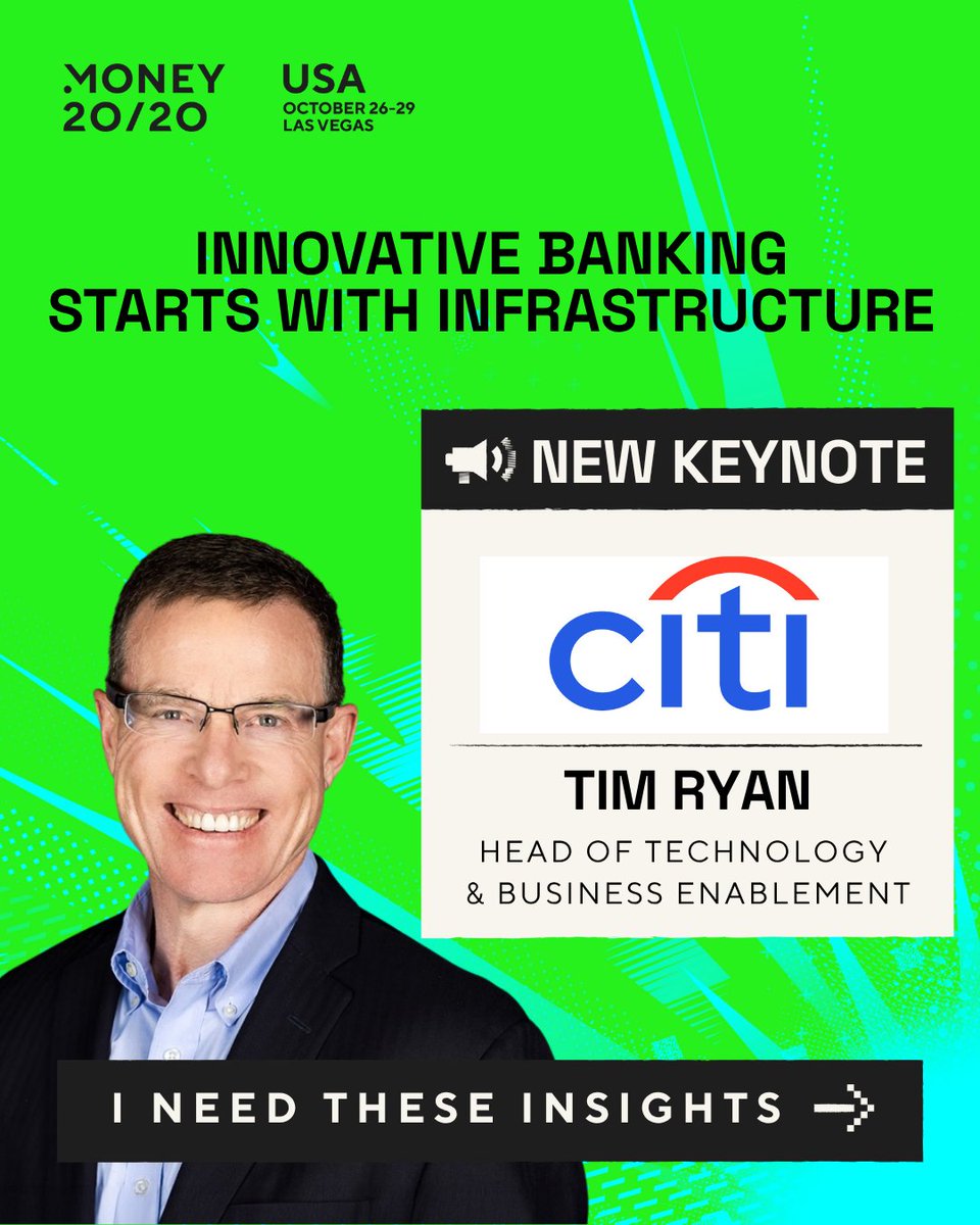 📣<a href="/Citi/">Citi</a>'s Tim Ryan, joins Money20/20 as keynote speaker!

No cloud strategy? Your fintech future might be at risk.

Learn how the architect behind Citi's digital transformation is building infrastructure that makes AI, APIs and innovation actually work.

bit.ly/4d5GpZf