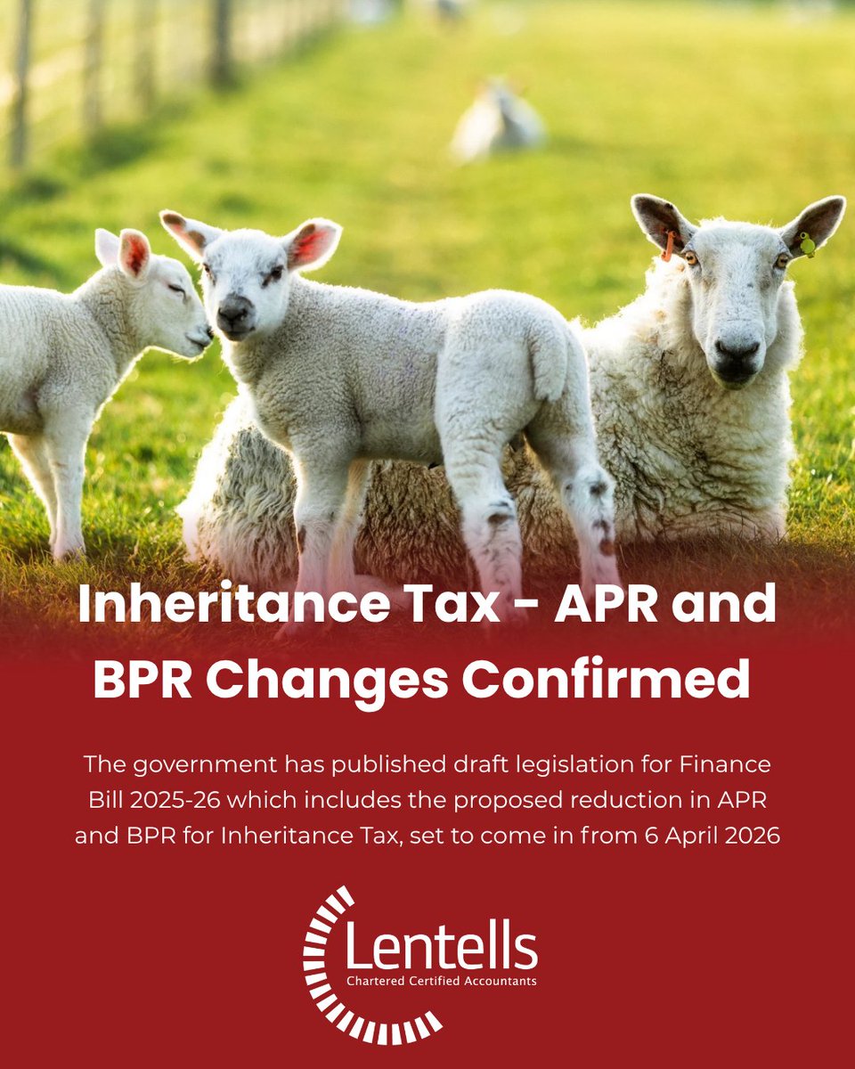 🚜 Update for farmers and rural businesses: The government's draft Finance Bill 2025-26 confirms the changes to IHT reliefs look set to come into affect from 6 April 2026.

Find out how you can prepare for the changes by looking at IHT Planning here 👇🏻
lentells.co.uk/guides/blog/it…