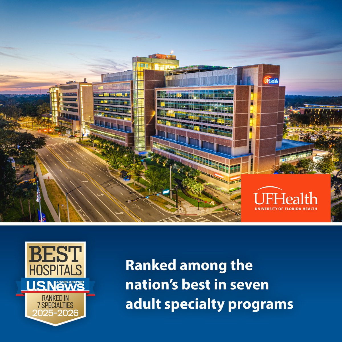 UF Health (@ufhealth) on Twitter photo <a href="/UF/">FLORIDA</a> Health Shands Hospital is ranked in 7 specialties in the 2025β26 <a href="/usnews/">U.S. News & World Report</a> Best Hospitals list:
β’ Cancer
β’ Geriatrics
β’ ENT
β’ OB-GYN
β’ Neurology & neurosurgery
β’ Urology
β’ Pulmonology & lung surgery 
ufhealth.org/news/2025/seveβ¦ <a href="/UF/">FLORIDA</a> Health Shands Hospital is ranked in 7 specialties in the 2025β26 <a href="/usnews/">U.S. News & World Report</a> Best Hospitals list:
β’ Cancer
β’ Geriatrics
β’ ENT
β’ OB-GYN
β’ Neurology & neurosurgery
β’ Urology
β’ Pulmonology & lung surgery 
ufhealth.org/news/2025/seveβ¦