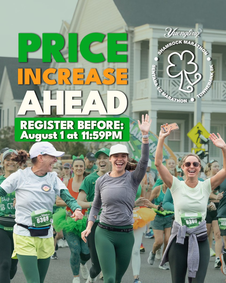 Missing out on Virginia’s Premier Race Weekend will surely make you green with envy! Register before 11:59pm on 8/1 to secure your spot at the 54th Yuengling Shamrock Marathon Weekend and save some green! 💵

☘️Register: bit.ly/4o65Vml