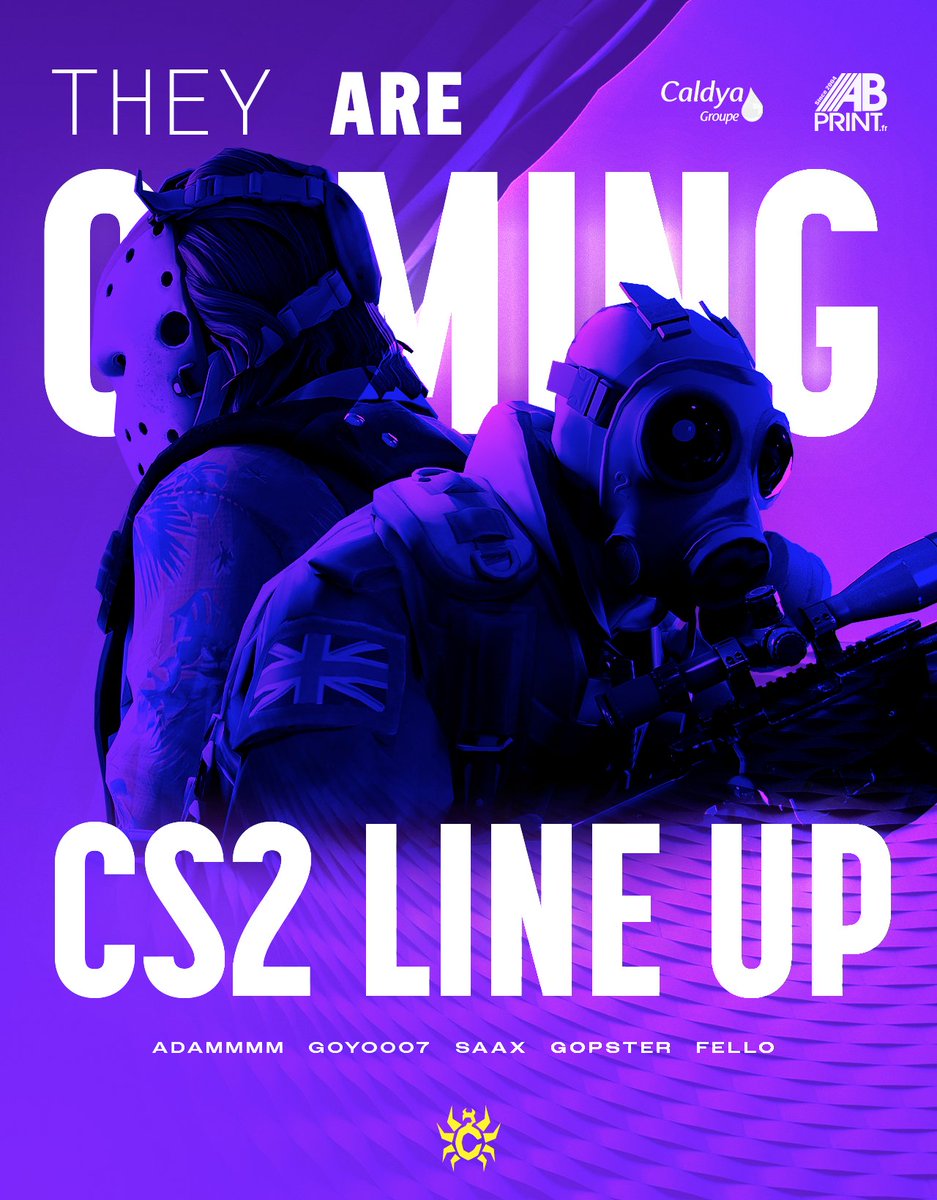 Caldya (@caldyaesport) on Twitter photo 🟣 THEY ARE COMING 🟡
Une nouvelle ère commence pour nous sur #CS2 🫡
Voici nos nouvelles recrues :
☉ <a href="/Adammmmcs/">AdaMmMm-_-</a>
☉ <a href="/GOYO007cs/">Guillermo Castilla</a>
☉ <a href="/Saax_cs2/">Saax</a>
☉ <a href="/Gopsterxss/">Gopster</a>
☉ <a href="/fellocs/">fello =D</a>
📅Ils joueront leur premier match sous nos couleurs ce soir à 21h00 en #ESEA Main !
#CLAWIN 🟣 THEY ARE COMING 🟡
Une nouvelle ère commence pour nous sur #CS2 🫡
Voici nos nouvelles recrues :
☉ <a href="/Adammmmcs/">AdaMmMm-_-</a>
☉ <a href="/GOYO007cs/">Guillermo Castilla</a>
☉ <a href="/Saax_cs2/">Saax</a>
☉ <a href="/Gopsterxss/">Gopster</a>
☉ <a href="/fellocs/">fello =D</a>
📅Ils joueront leur premier match sous nos couleurs ce soir à 21h00 en #ESEA Main !
#CLAWIN