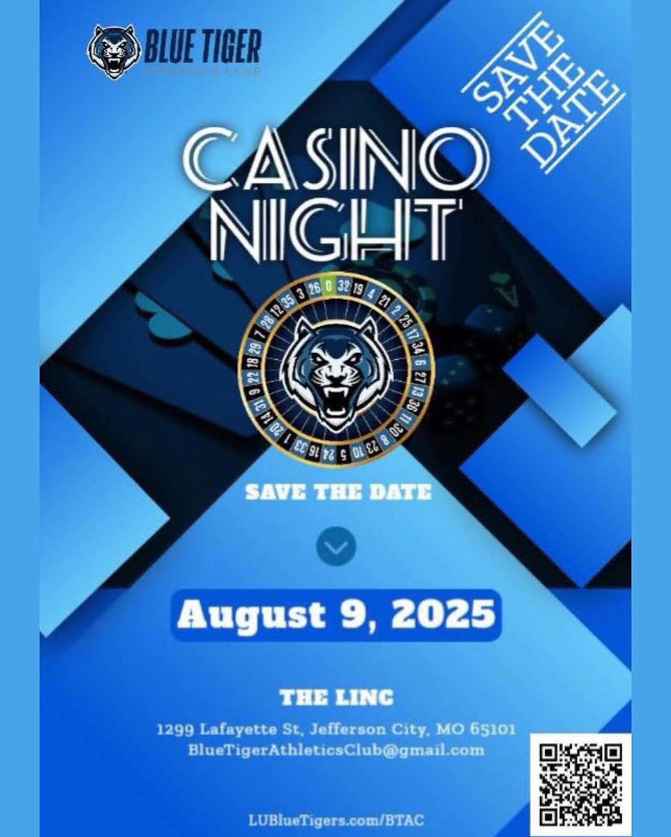 🎲 Ready to play for a purpose? Casino Night is Aug 9! Support LU student-athletes with a night of food, games and fun. 🎟️ Get tickets: tinyurl.com/6rdyskfw. <a href="/GoBlueTigers/">Lincoln University (Missouri) Athletics</a> #CasinoNight2025