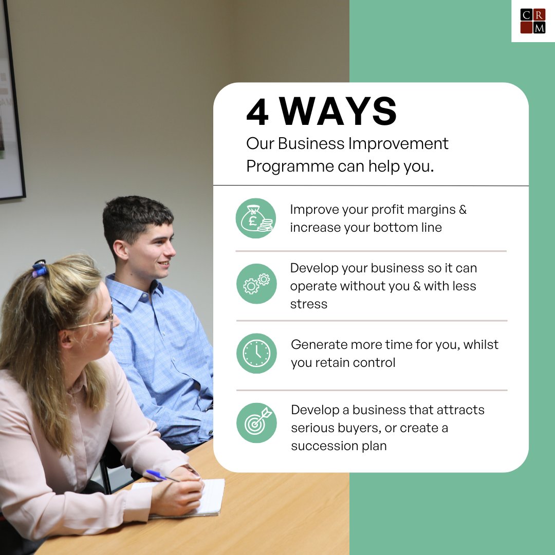 4 ways our Business Improvement Programme can help you thrive 📈 

Running a business can feel all-consuming – but it doesn’t have to.

If you're ready to turn your business into a more profitable, sustainable and sale-ready operation, find out more here: bit.ly/3DiyIBt