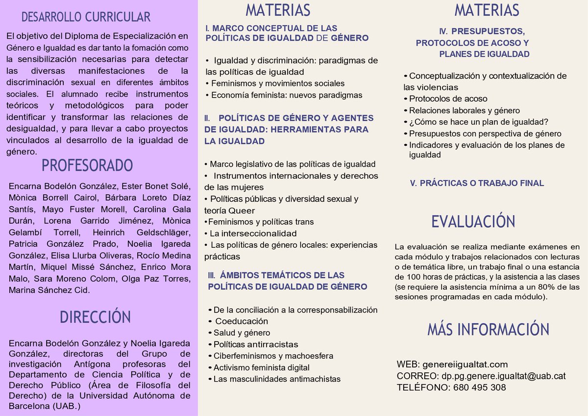 POSGRADO DE VIOLENCIAS MACHISTAS violenciesmasclistes.com/es/inicio-esp/ o en GÉNERO E IGUALDAD https://genereiigualtat.comPara más info, llama o  WhatsApp al +34 680 49 53 08. #violenciasdegenero #igualdad #master #postgrado
<a href="/GrupAntigona/">Grup Antígona</a> @feminismesdiba <a href="/diba/">Diputació de Barcelona</a> <a href="/UABBarcelona/">Universitat Autònoma de Barcelona</a>
