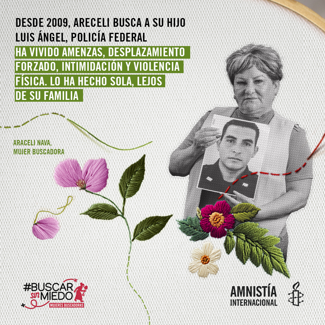No es solo buscarlos, es todo lo que enfrentan cada día por hacerlo. Amenazas, desplazamiento, criminalización. Ellas son algunas de las #MujeresBuscadoras de #México que resisten. Firma por una búsqueda libre de violencia, #BuscarSinMiedo
👉 amn.st/6016fR8co