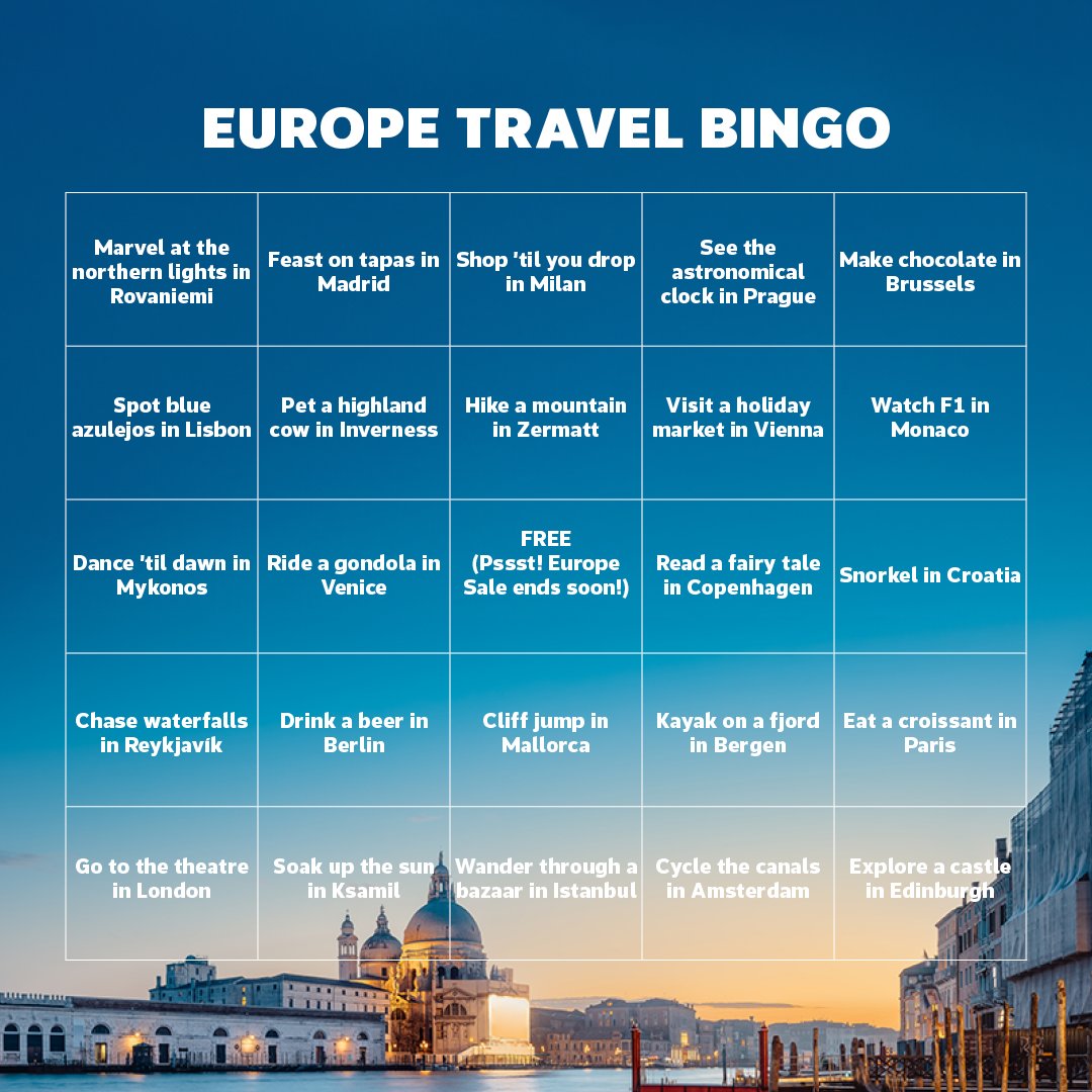 Whether you’re calling Bingo or not, don’t miss your chance to book your next Europe trip — Greece, Croatia, France, Scotland and more are on sale until August 5! 

Unbeatable Europe deals this way 👉 travl.to/6015sHIUZ
