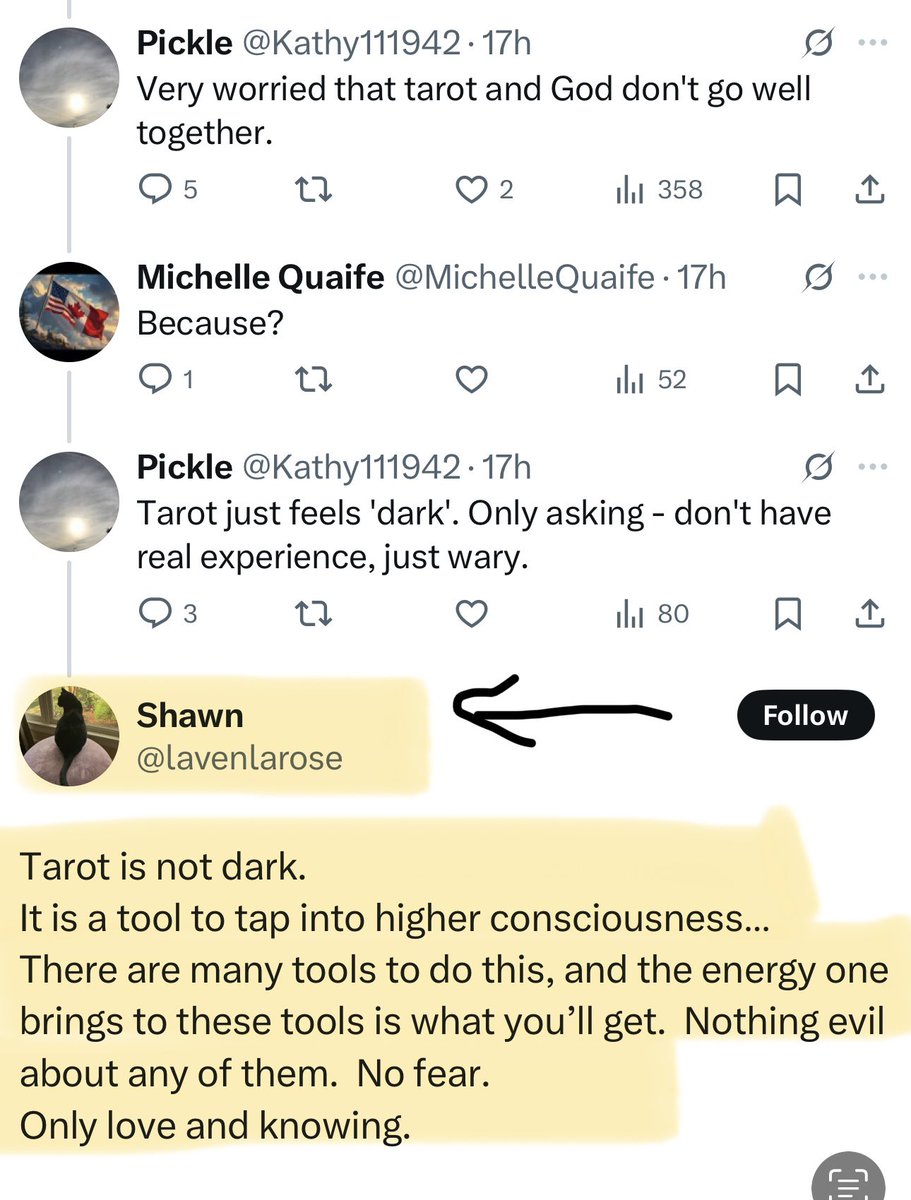 When a woman expressed concern over using tarot cards - an occult practice. Shawn Cross (wife of David Cross) then pipes in that tarot and other “tools” can be used to tap into the spiritual realm. 

The Bible is clear about this. We are forbidden from using those things to tap
