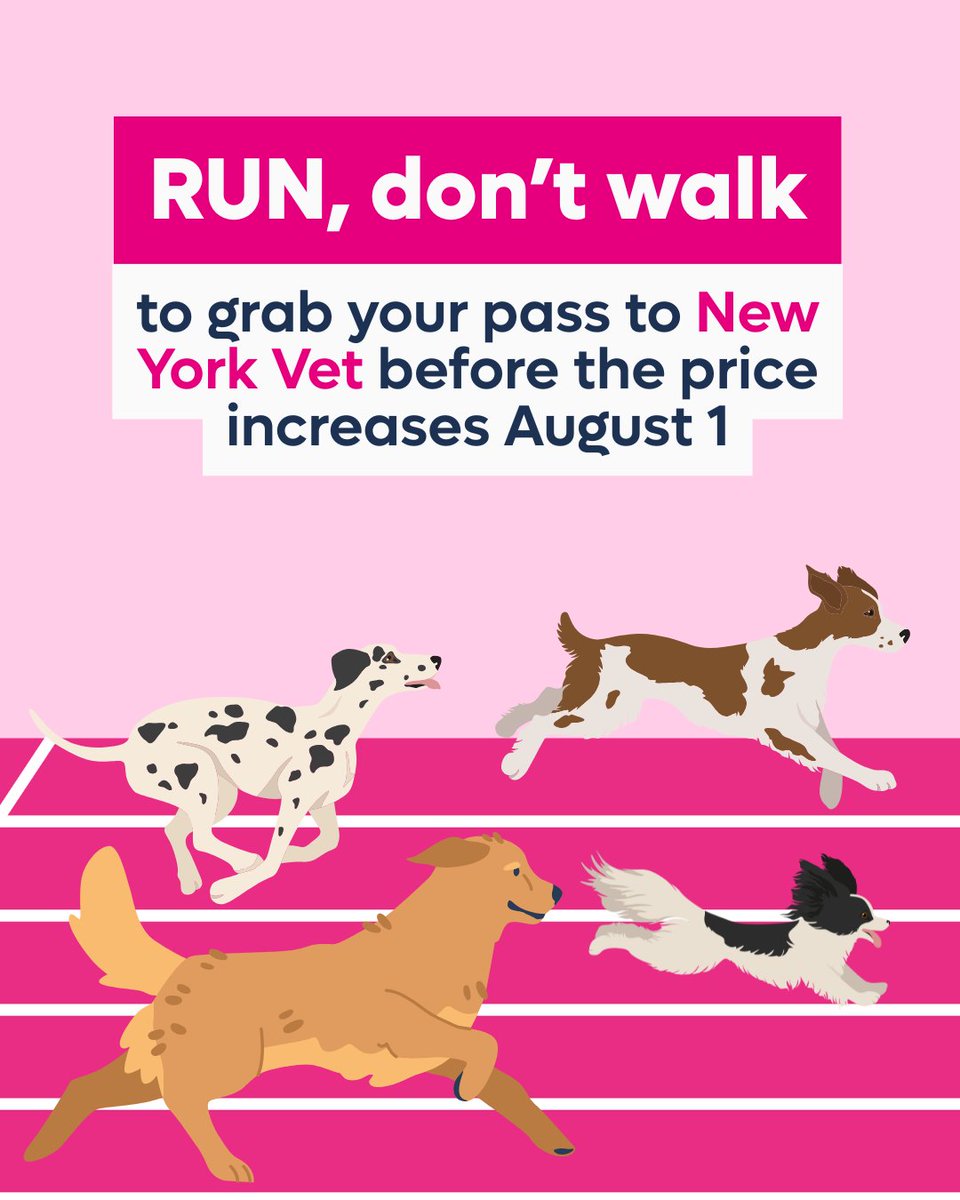 Time is running out! Ticket prices jump August 1, so RUN, don’t walk to secure your spot (and savings) today! ⏳🐾

#Veterinary #VetTech #Veterinarian #CE #NewYork