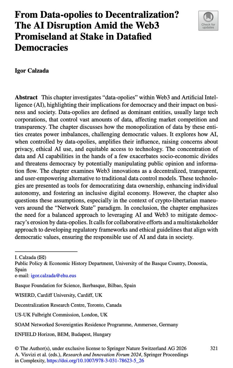 Full #ebook available in #OpenAccess #OpenScience

From #Dataopolies to #Decentralization? The #AI Disruption Amid the #Web3 Promiseland at Stake in Datafied Democracies

trebuchet.public.springernature.app/get_content/64…