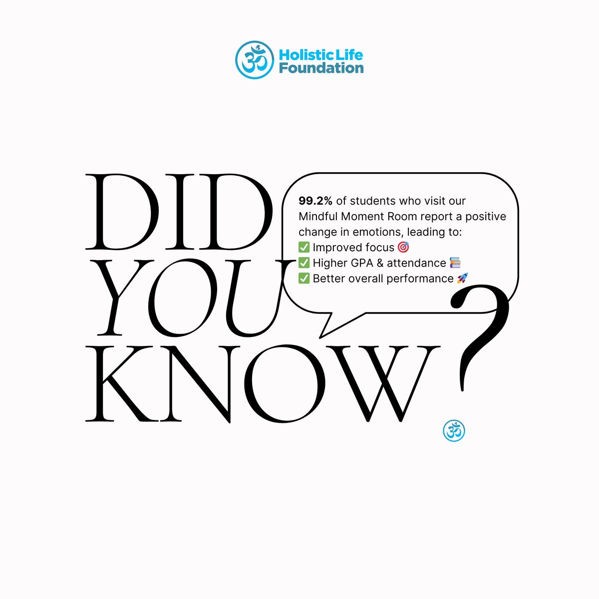 📈 Did You Know?
🎯📚🚀

By prioritizing mindfulness, we’re helping students succeed inside and outside the classroom. 💙✨ - holisticlifefoundation.org

#MindfulMoment #EducationMatters #HolisticSuccess #holisticlifefoundation