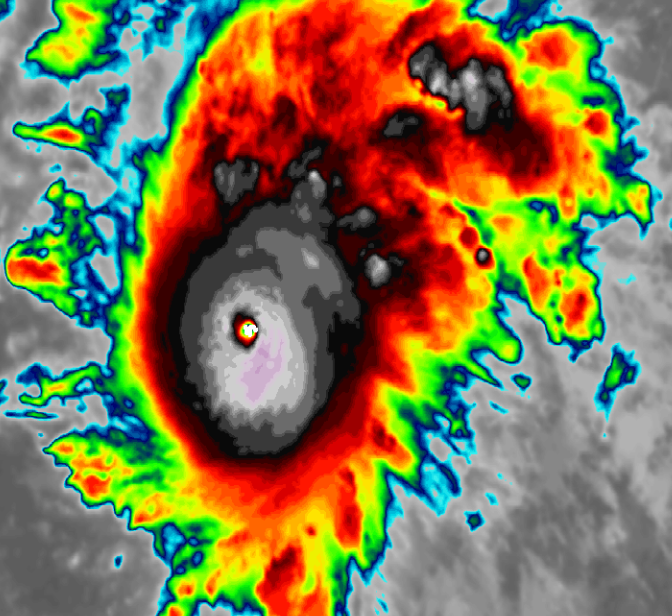 A look at Major Hurricane Iona starting to produce frequent lightning in its eye. Iona is expected to become a Category 4 Hurricane later today as strengthening continues. No land impacts are possible in the Central Pacific out of this storm...