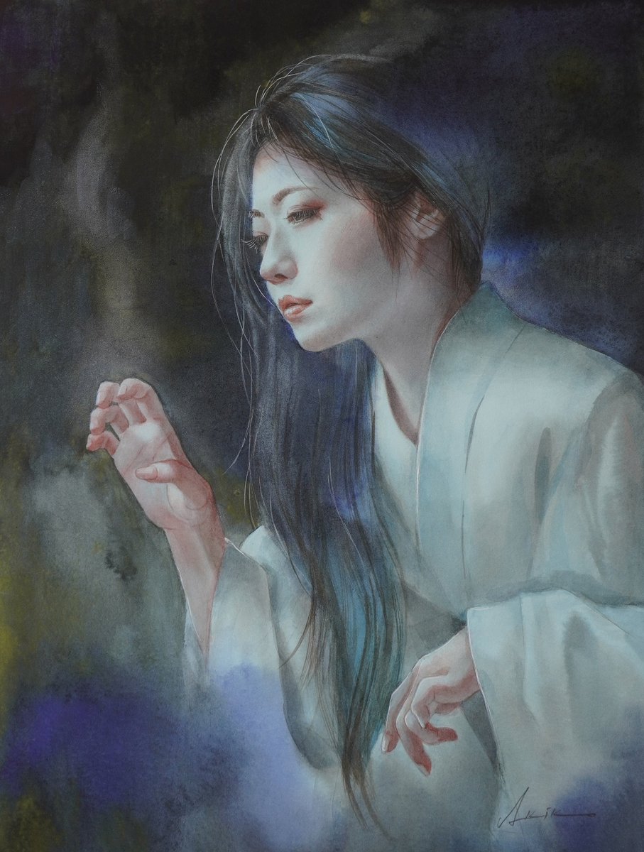 美人画　水彩画 水彩#水彩人物#水彩画#自学水彩#水彩手绘#画画分享#水繪畫過程全