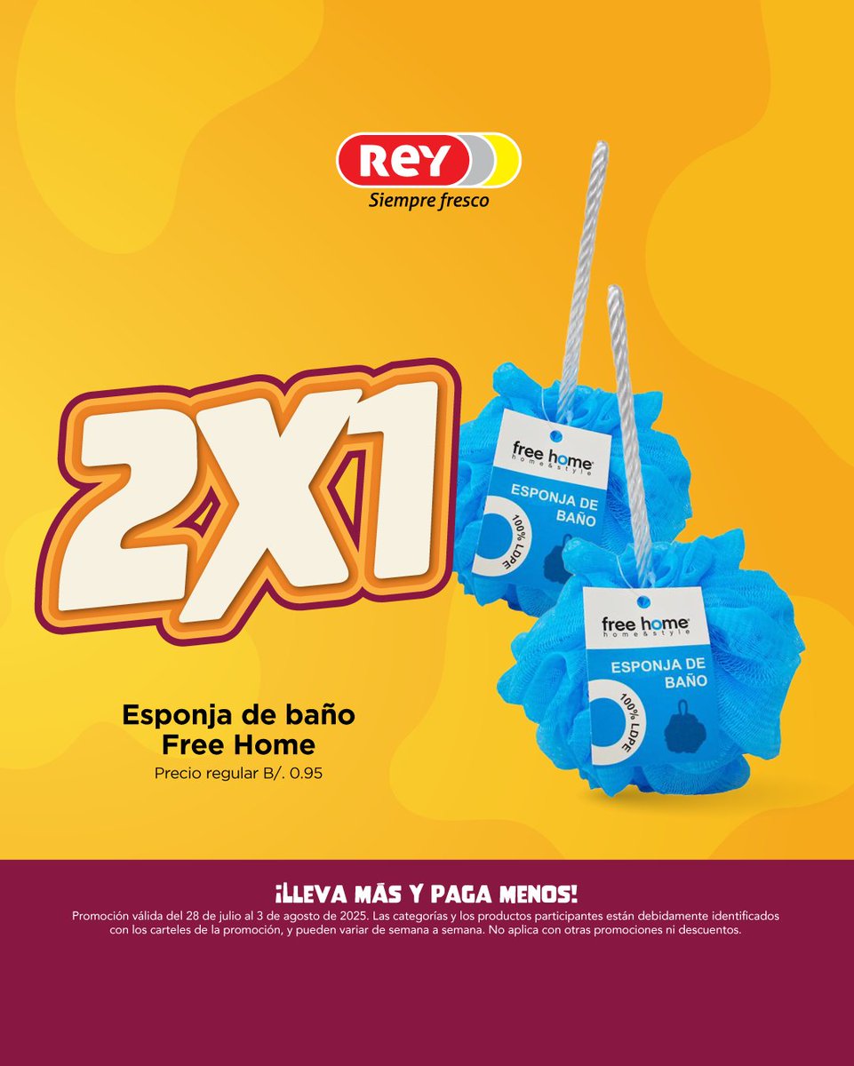 💥 ¡LLEGÓ EL 2x1! 🛒
Esta semana tenemos ofertas especiales en esponja de baño y mucho más. ✨️

¡Ven por el tuyo!

➡️ Promoción válida del 28 de julio al 3 de agosto de 2025. ⬅️

📌 Las categorías y los productos participantes están debidamente identificados con los carteles de