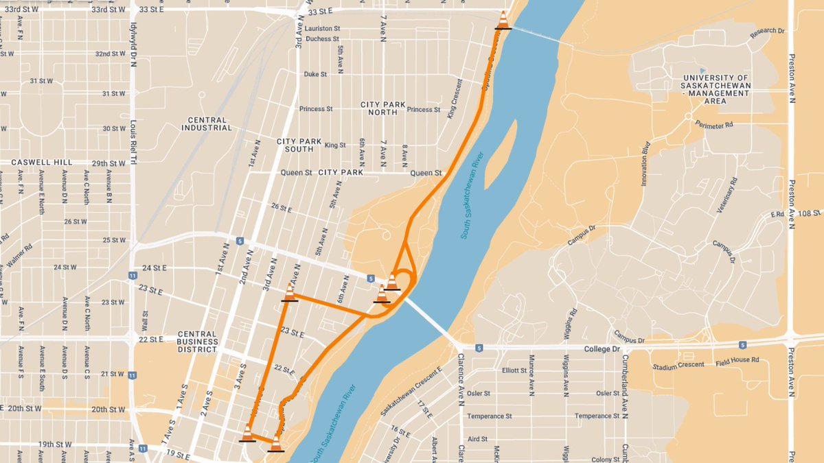 Heads up! There are various road closures in Saskatoon on Wednesday, July 30 from 5:30 a.m. to 2:00 p.m. for the Saskatoon Ex Parade.
ℹ️ PSA for details: brnw.ch/21wUvEa
🚧 Detours will be in place guiding motorists around the area.