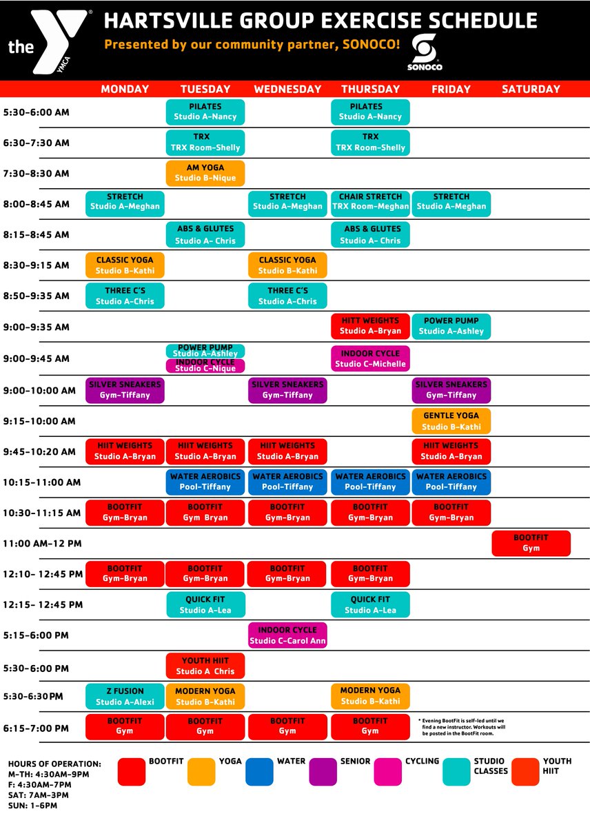 YMCAUpperPeeDee's tweet photo. Please note: This is our new Group Exercise Schedule, effective today, July 31.
#YMCAPD #YMCAGROUPEX #YMCUPPERPEEDEE #YMCAHARTSVILLE #YMCACHESTERFIELD #YMCA #YMCASTRONG https://t.co/Sv9gndAbjL