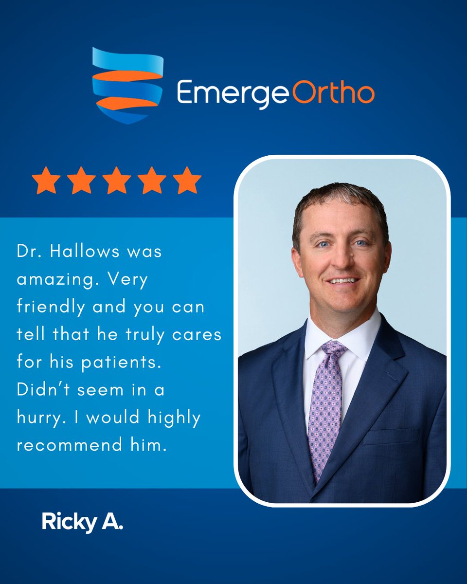 Shoutout to Dr. Hallows for delivering top-notch care!  We love seeing this kind of patient feedback—it’s what we’re all about.

See him in Brier Creek, Raleigh, Southpoint, and Wake Forest: hubs.ly/Q03pBpzW0

#PatientReview #EmergeOrtho