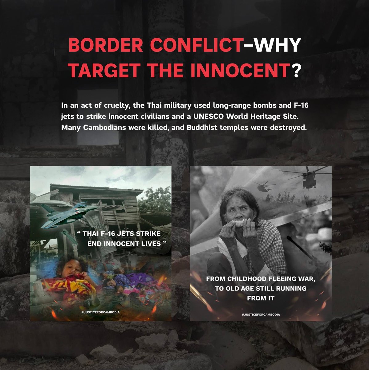 BTS_Butter_army's tweet image. We don’t have a strong voice. We don’t have the same popularity or global influence as Thailand.
They use fame to spread lies. We use truth to ask for peace. Don’t ignore the voices of Cambodia’s victims.

International Justice For Khmer 
#ExposedThailandLies 
#TruthForCambodia