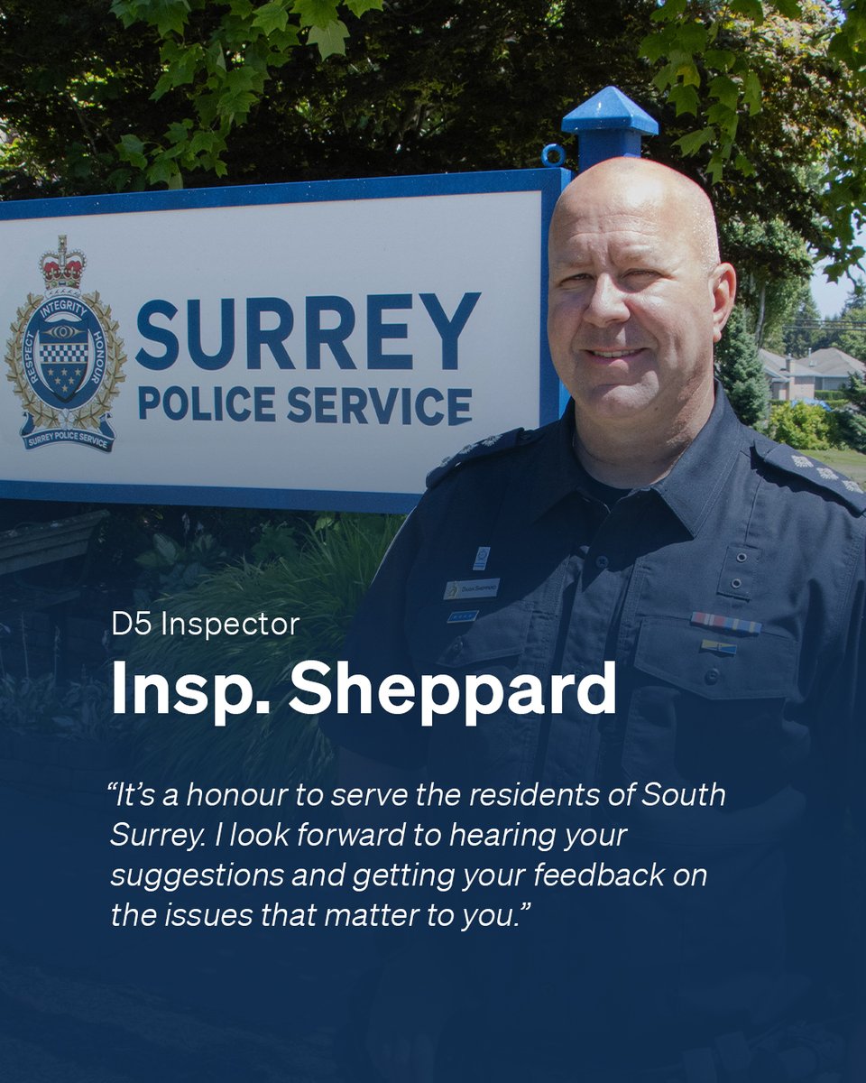 surreyps's tweet photo. Introducing District Inspector Darin Sheppard. Insp. Sheppard oversees SPS's presence in South Surrey West. He brings over 29 years of policing experience with both SPS and the RCMP and is dedicated to responding to the unique needs of South Surrey residents. #SPSintheCommunity https://t.co/jzZGNiH3AW