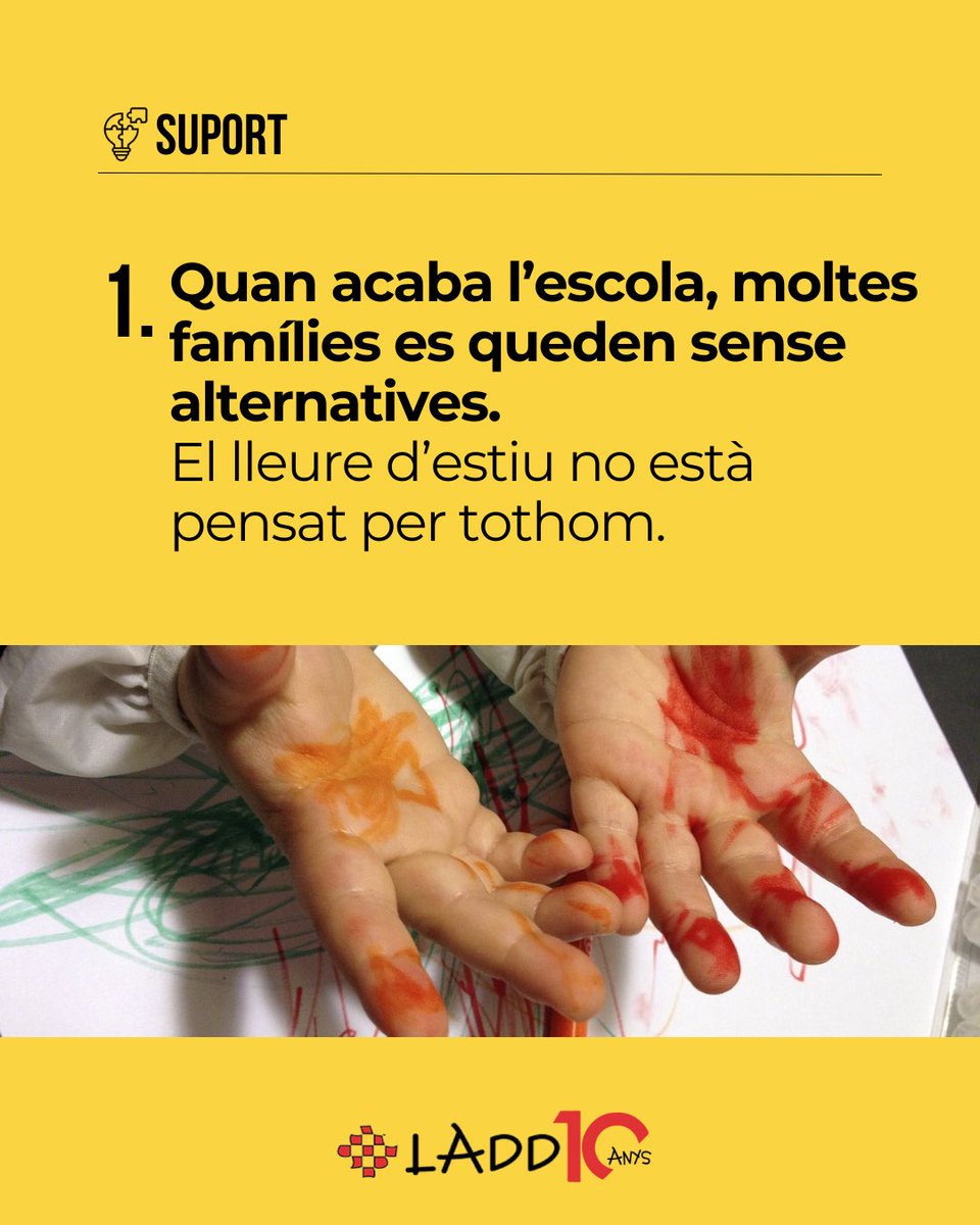 LADD_info's tweet photo. Quan arriba l’estiu, moltes famílies ens tornem a trobar amb el mateix: no hi ha prou opcions de lleure accessibles. El temps lliure és un dret. Pels nostres fills/es i per nosaltres. Però no arriba.

Tenim el suport i els recursos que necessitem? No. 
+

#10anysLADD #TempsLliure https://t.co/Y4Mz8jll5a