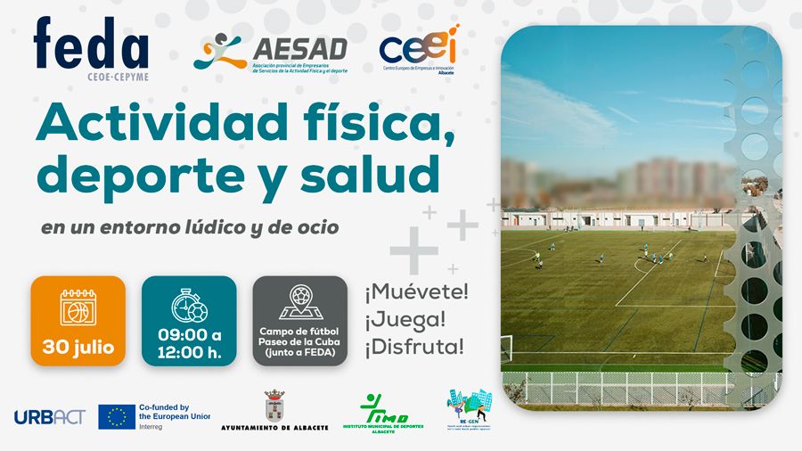 ¡Actívate, muévete, juega, disfruta! Actividad deportiva al aire libre para adolescentes y jóvenes de Albacete (fútbol, voleibol, hockey, pádel....). Juegos cooperativos, inclusión y trabajo en equipo. Te esperamos mañana 30 de julio a las 09:00 horas en el Campo de Fútbol del