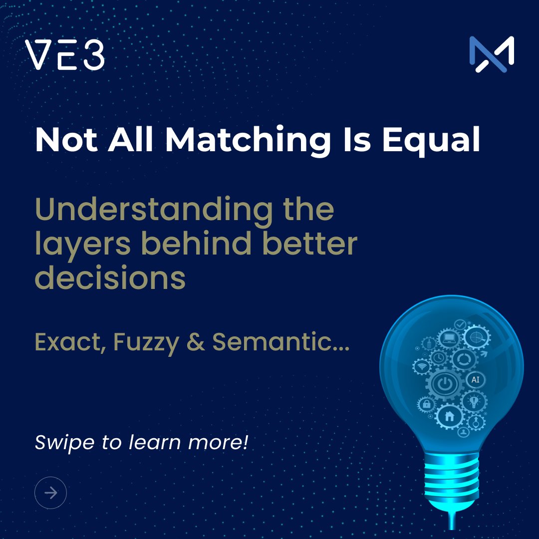 MatchX_ve3's tweet image. Enterprise need to match large datasets for data quality. MatchX has multi-mode matching Engine which supports Exact, Fuzzy, Probabilistic, Document, and Image matching in one.

Try data matching with MathcX
👉Visit: ve3.global/matchx/

#dataquality #datamatching