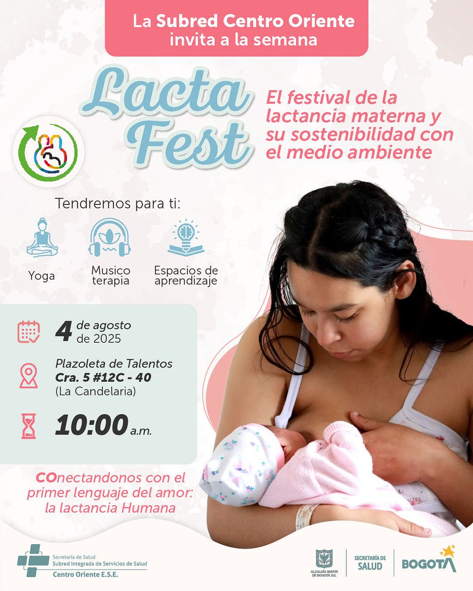 🍼 Del 1 al 7 de agosto celebramos la Semana de la Lactancia Materna 💖
Te esperamos en nuestro #LactaFest2025 🌿
📅 4 de agosto
📍 Cra. 5 #12C-40
⏰ 10:00 a.m.
Yoga, musicoterapia y más 🌸
#AmorQueNutre #SubredCentroOriente #LactanciaMaterna