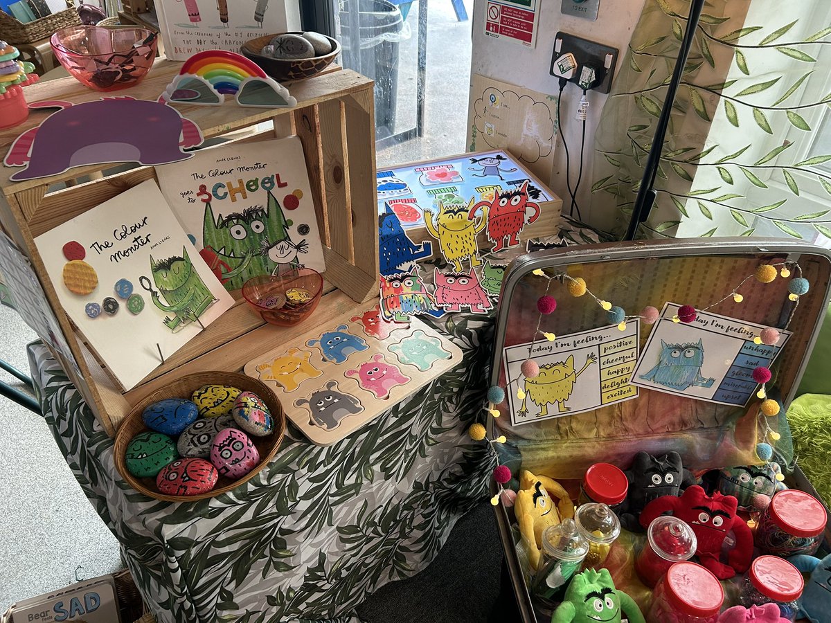 MrsGriffiths7's tweet image. Reading area all ready for our transition week in September! #colourmonster #feelings #emotions #psed #reception #earlyyears