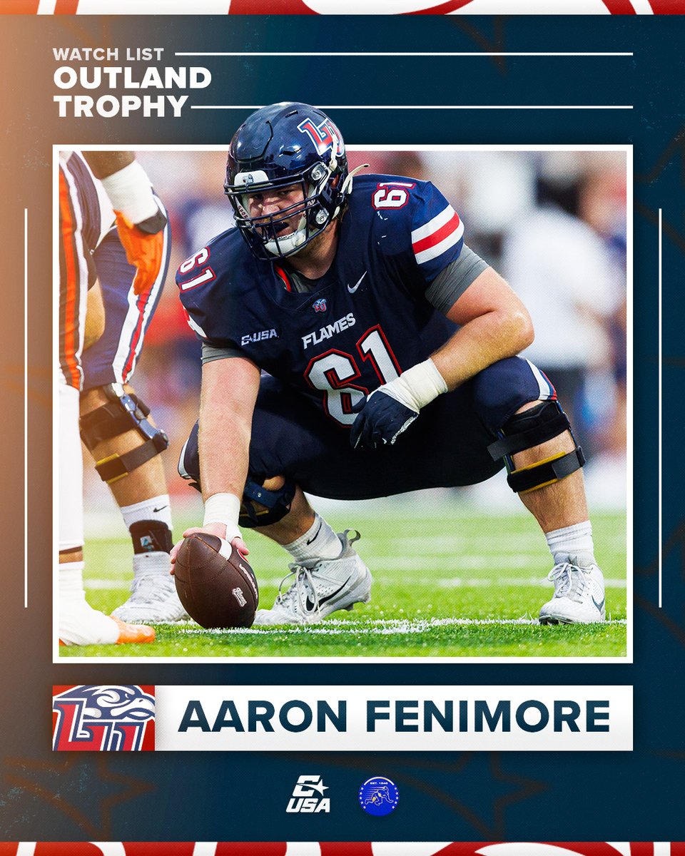🏈 OUTLAND TROPHY WATCH LIST 🏈

Aaron Fenimore, <a href="/LibertyFootball/">Liberty Football</a> 

#NoLimitsOnUs | bit.ly/4l2Vi10