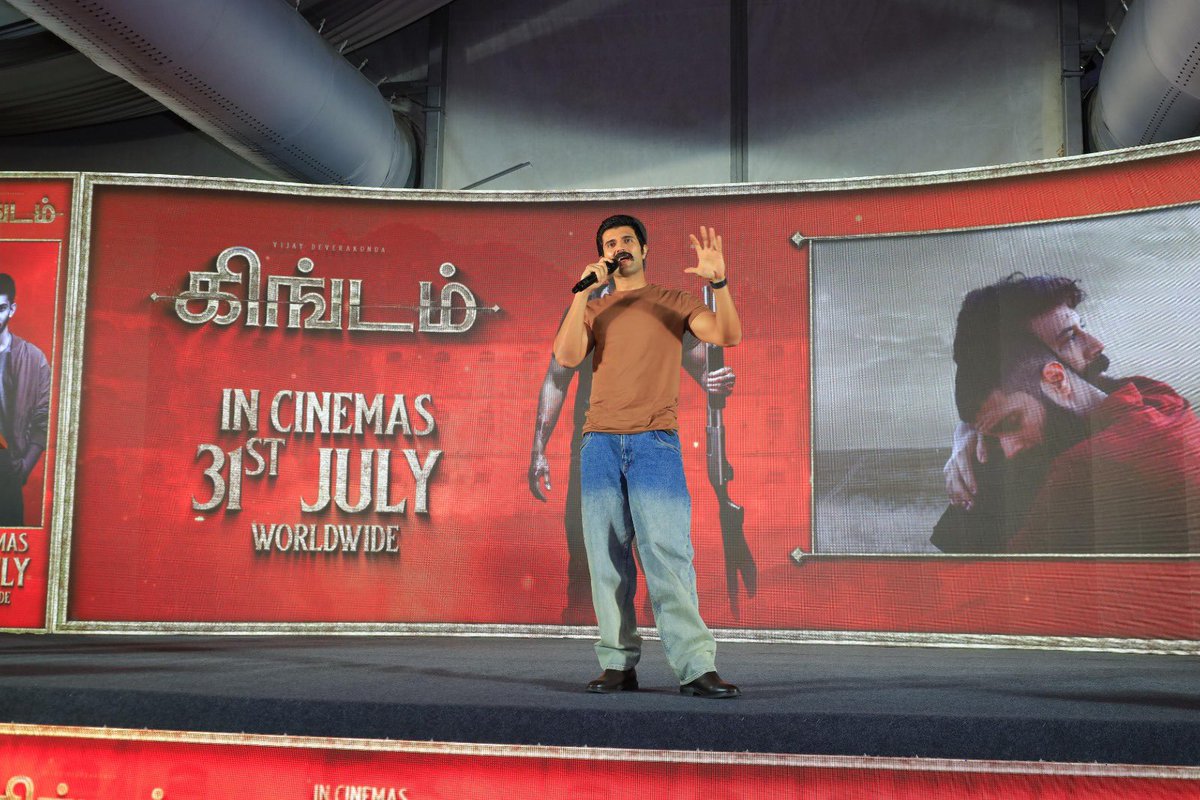 pudiharicharan's tweet image. Pics from #KingdomPreReleaseEvent in Chennai.

@TheDeverakonda starrer gearing up for July 31 release