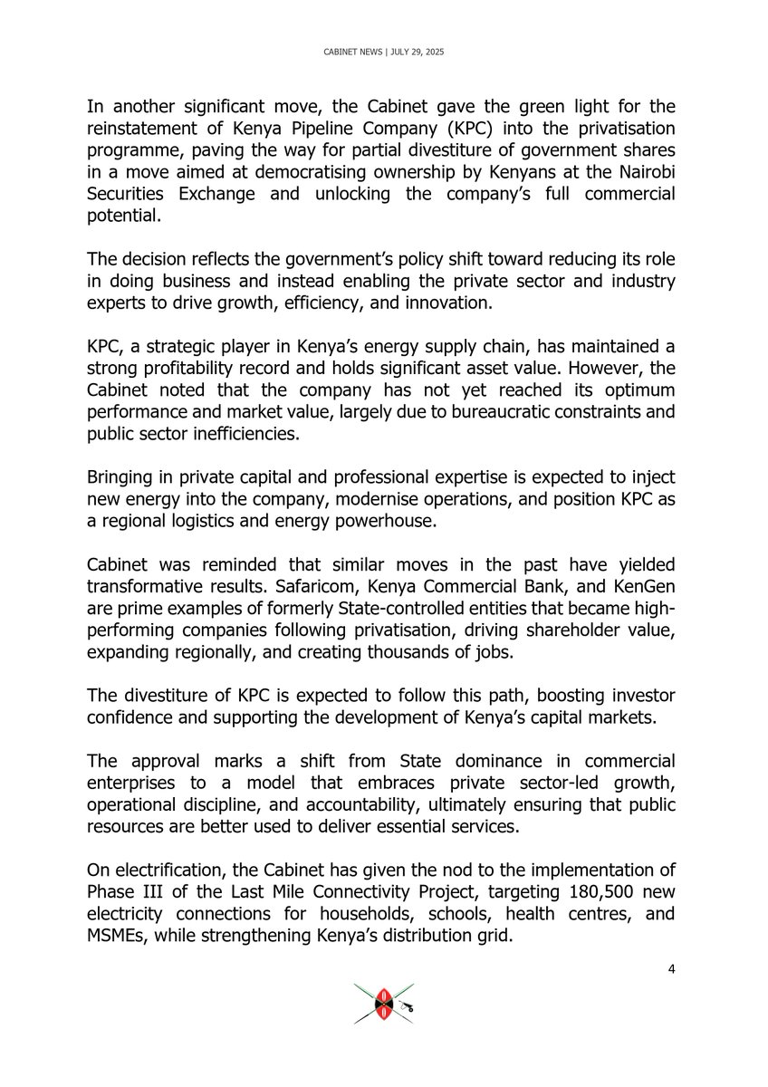 Hussein Mohamed, MBS. (@husseinmohamedg) on Twitter photo Chaired by President Ruto, today’s Cabinet meeting yielded the following key outcomes: Chaired by President Ruto, today’s Cabinet meeting yielded the following key outcomes: