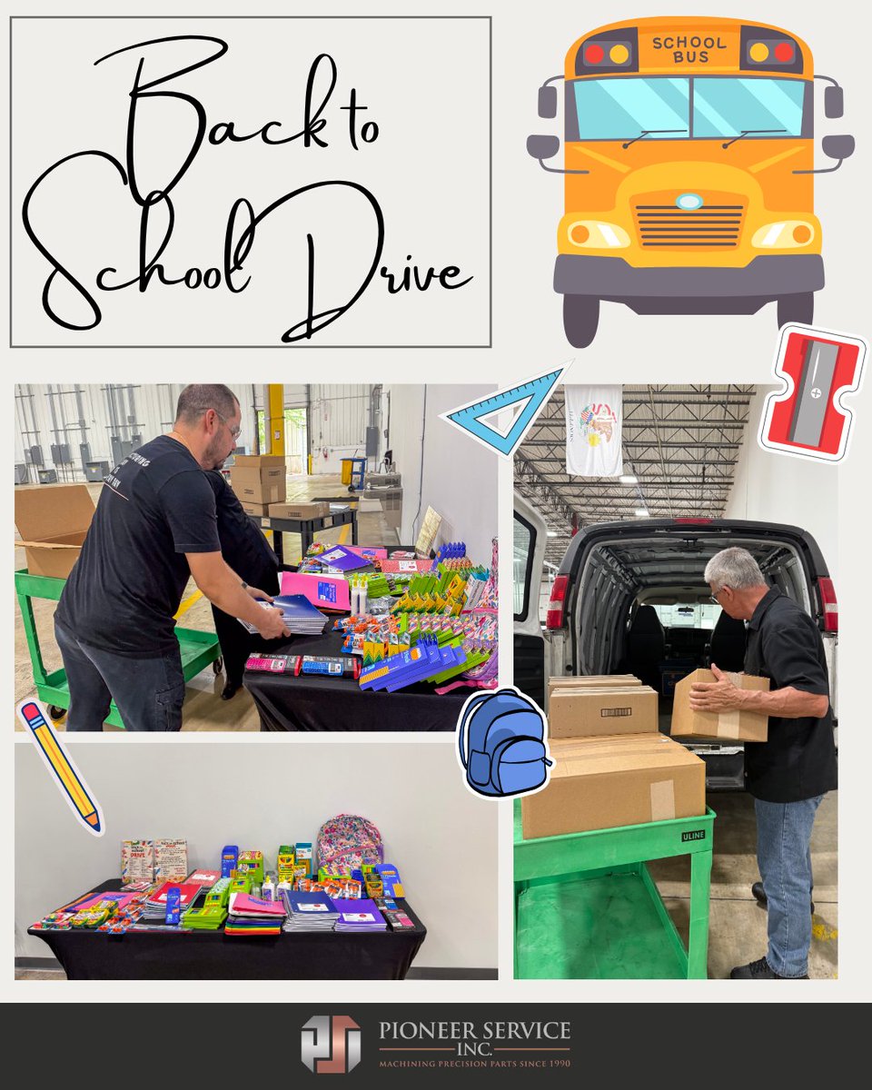 Pioneer Service Inc. (@machinedparts) on Twitter photo For the past month, our team at Pioneer Service collected school supplies to help local students start the year feeling confident and supported. πβοΈ
Weβre proud to donate them to <a href="/ChicagoChildren/">Chicago Children's Advocacy Center</a>, an org doing incredible work for kids and families.
#BackToSchoolDrive For the past month, our team at Pioneer Service collected school supplies to help local students start the year feeling confident and supported. πβοΈ
Weβre proud to donate them to <a href="/ChicagoChildren/">Chicago Children's Advocacy Center</a>, an org doing incredible work for kids and families.
#BackToSchoolDrive