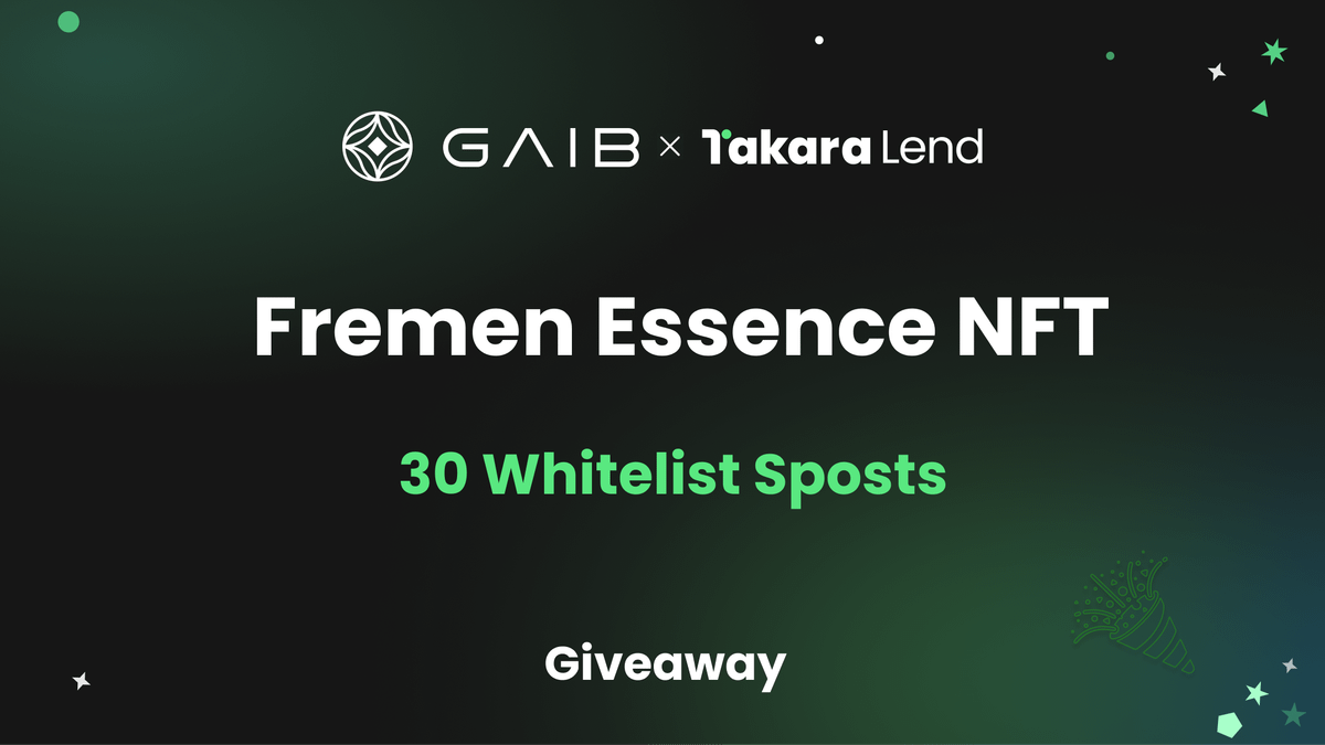 We’ve once again teamed up with our friends at <a href="/gaib_ai/">GAIB 🟠 | RWAiFi</a> — this time to celebrate the early supporters of both Takara and <a href="/gaib_ai/">GAIB 🟠 | RWAiFi</a>!

Following our recent collaboration on the automated AI Yield Vault, <a href="/gaib_ai/">GAIB 🟠 | RWAiFi</a> is now introducing something special: Fremen Essence — a limited