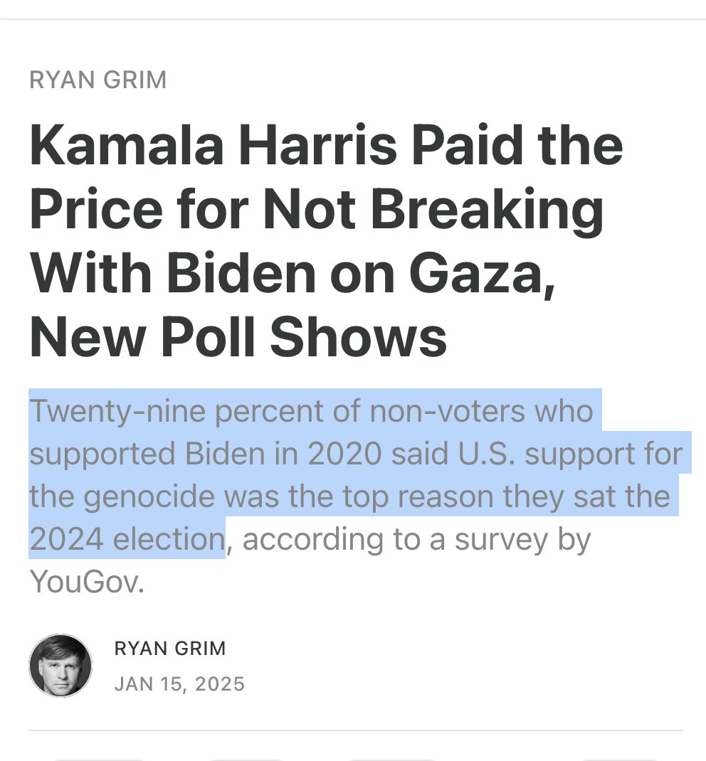 Supporting Palestine brings out new voters.

Supporting Israel loses existing voters.

Democrats have to decide if they would rather win elections or commit gen*cide.