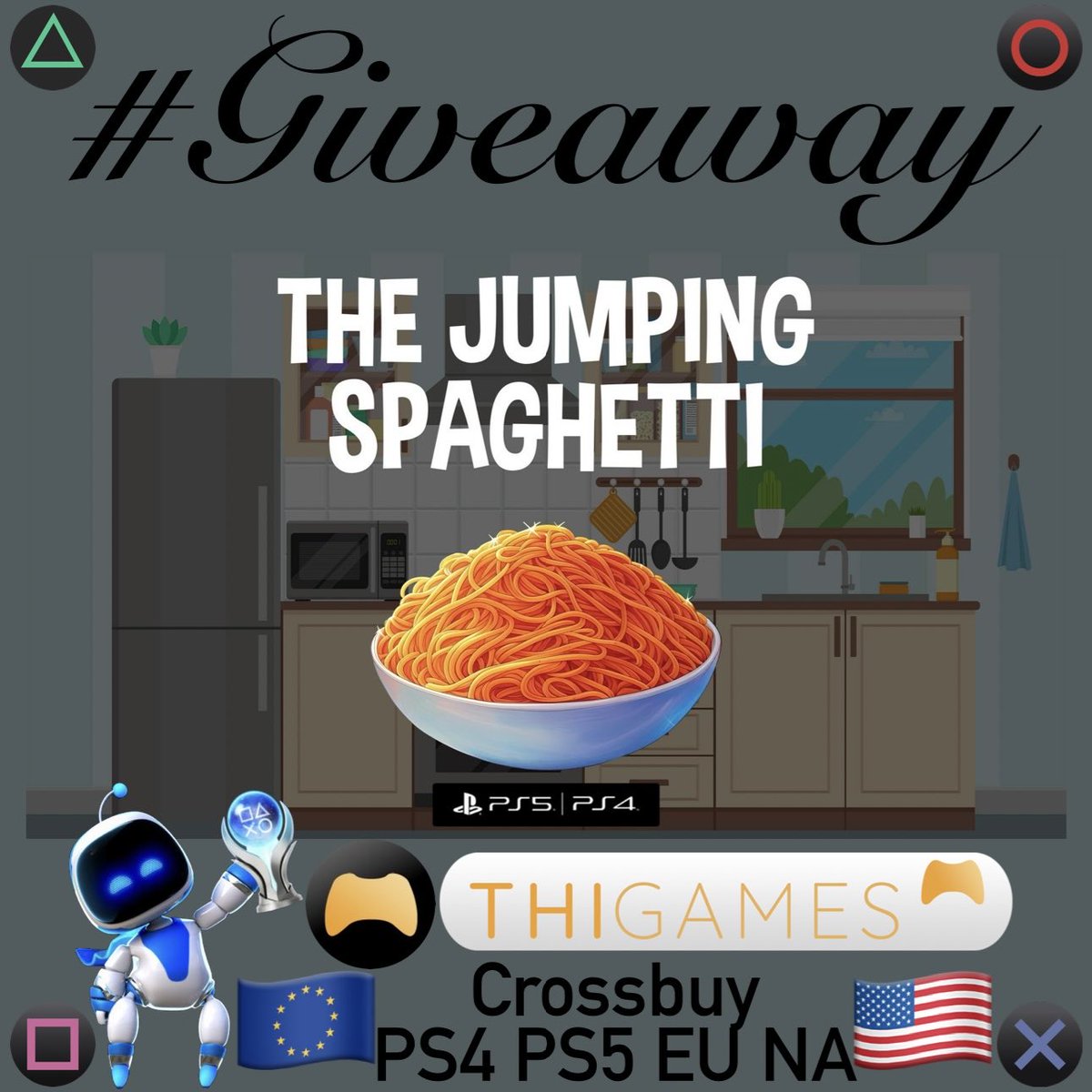 🎁 #Giveaway 🎮 The Jumping Spaghetti
🗝️10x #PS4 #PS5  🔄 Cross-Buy Code
🌐 🇪🇺 EU 🇺🇸 NA (5 each Region)
🔁 Repost 👤 Follow 
<a href="/PSN_Robert2567/">Robert2567</a> + <a href="/ThiGames_DE/">ThiGames</a> 
⏳ Winner’s in 48h → Good luck🍀