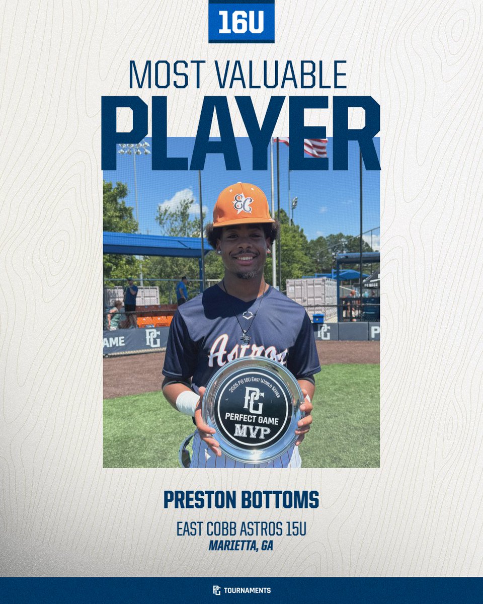 PG_Georgia's tweet photo. 2025 16U PG East World Series 🏆
🥇 Champion: East Cobb Astros 15U
🥈 Finalist: HV Renegades
🏅 MVP: Preston Bottoms
🏅 MVPitcher: Shane Finnigan https://t.co/XCAZZjX8j9