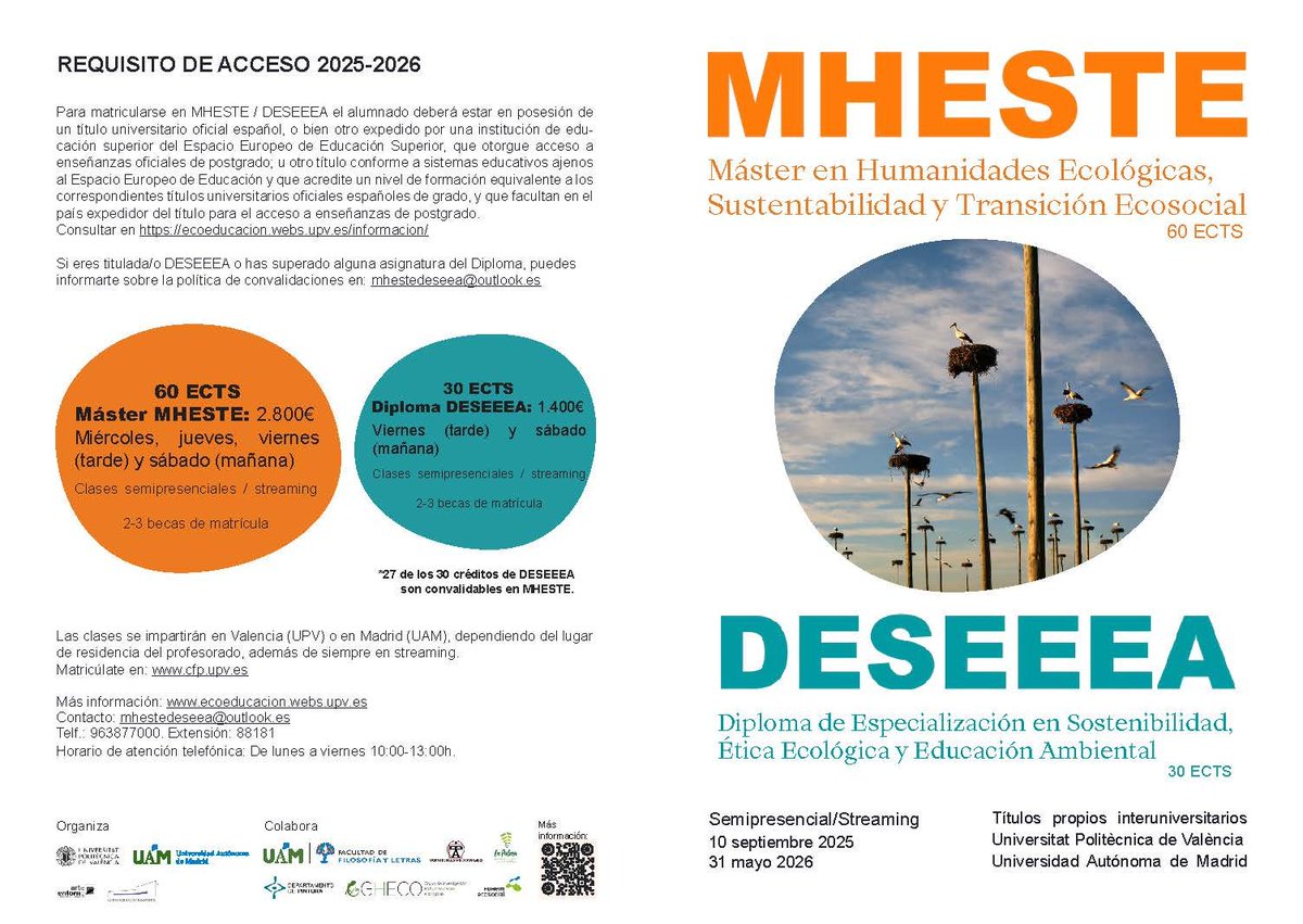 Jorge Riechmann (@jorgeriechmann) on Twitter photo Se ha publicado (con «agostidad» lamentable) la convocatoria de becas de matrícula de MHESTE y DESEEEA para el curso 2025-2026.
Envío de solicitudes: 29 de julio hasta 11 de agosto.
Imprescindible preinscripción para poder aspirar a beca.
<a href="/deseeea_diploma/">MHESTE y DESEEEA</a>
tratarde.org/convocatoria-d… Se ha publicado (con «agostidad» lamentable) la convocatoria de becas de matrícula de MHESTE y DESEEEA para el curso 2025-2026.
Envío de solicitudes: 29 de julio hasta 11 de agosto.
Imprescindible preinscripción para poder aspirar a beca.
<a href="/deseeea_diploma/">MHESTE y DESEEEA</a>
tratarde.org/convocatoria-d…