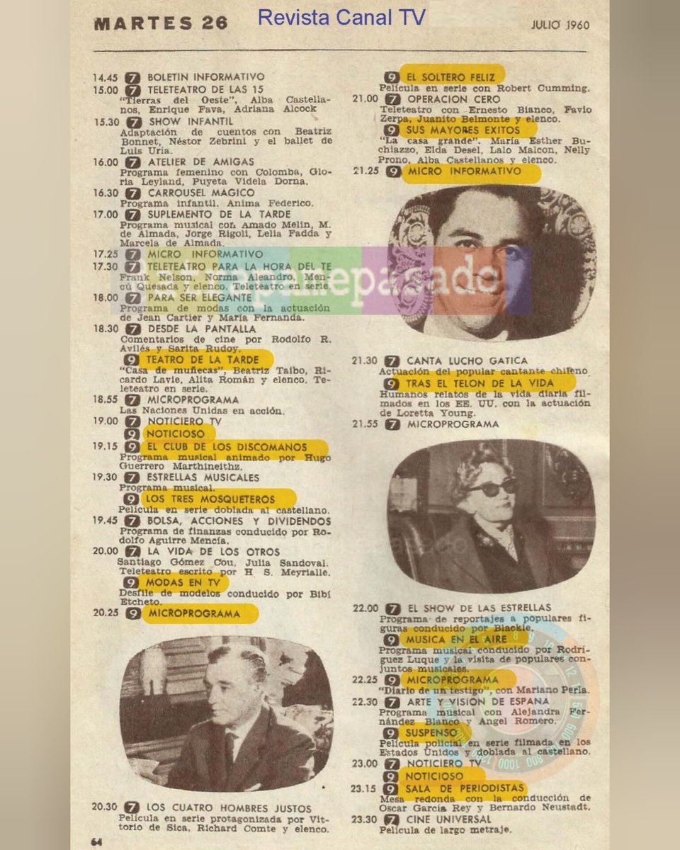 📺 Programación último #Martes de #Julio #En1960.
Segundo mes al aire del 9.
Éxitos de la radio en TV: "El club de los discómanos". 
Brokers de la city sintonizan "Bolsas, acciones y dividendos" por el 7.
La entrevista televisiva en su mejor expresión con Blackie.
#Hace65Años📺