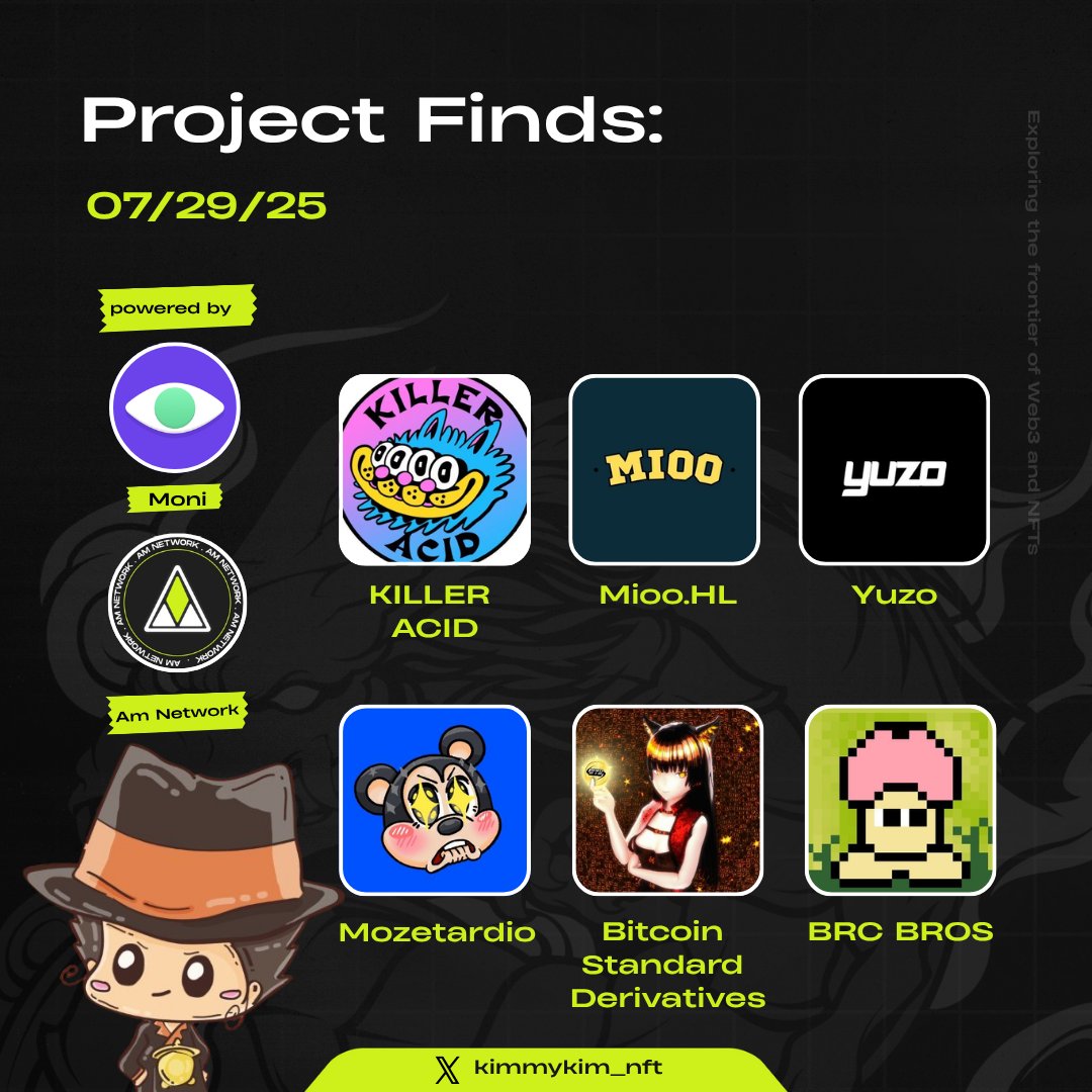 Kimmykim🔎 (@kimmykim_nft) on Twitter photo Project Finds Today 07/29/25
Hard to get WL but secondary might be good
<a href="/killeracid/">KILLER ACID 🎷🐛</a>
Good potential free mints
<a href="/MiooHL/">Mioo.HL</a>
Degen good art
<a href="/yuzodotxyz/">Yuzo</a>
@mozetardio
@bsdonbrc
<a href="/Brcbros/">BRC BROS BRC2.0</a> Project Finds Today 07/29/25
Hard to get WL but secondary might be good
<a href="/killeracid/">KILLER ACID 🎷🐛</a>
Good potential free mints
<a href="/MiooHL/">Mioo.HL</a>
Degen good art
<a href="/yuzodotxyz/">Yuzo</a>
@mozetardio
@bsdonbrc
<a href="/Brcbros/">BRC BROS BRC2.0</a>