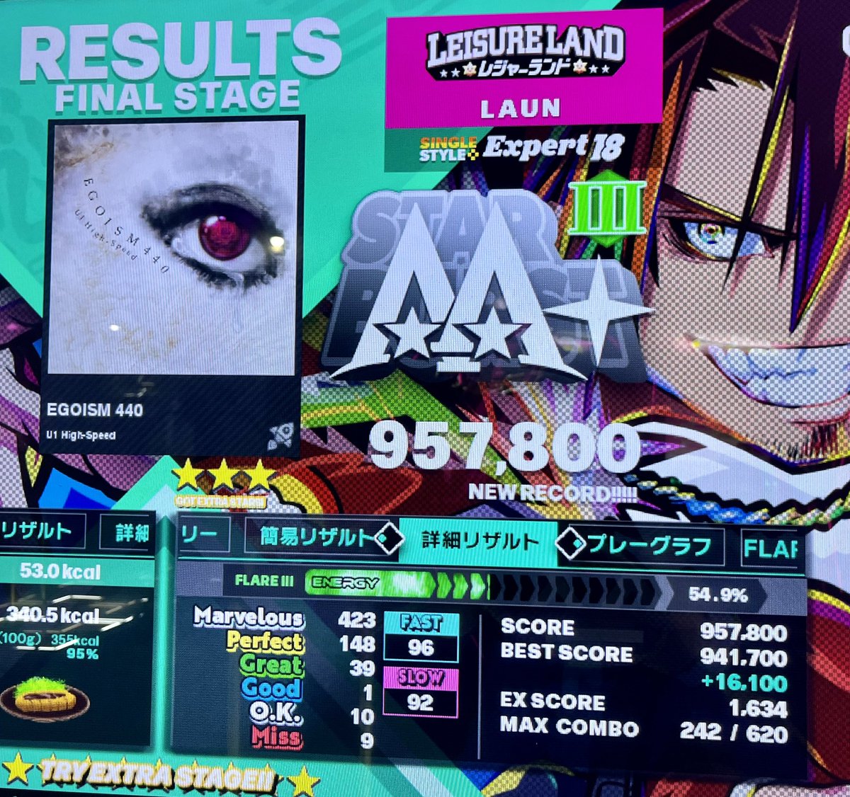 EGOISM 440(ESP) 957,800💪
▶︎95乗った！！ちょっと力んじゃうので、次は普通の感覚で踏んだらもっと伸びそう！！