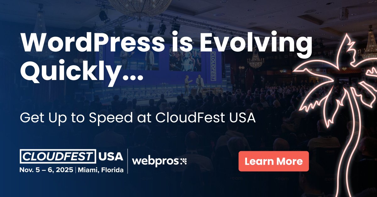 At #CloudFestUSA, dive into AI, security, and customer success with sessions like:

Featuring leaders from <a href="/WordPress/">WordPress</a>, @10Web, <a href="/Pressable/">Pressable</a>, @hosting.com @securehostingalliance <a href="/patchstack/">Patch Stack</a>, <a href="/cloudlinux/">cloudlinux</a> @elementor @fueled &amp; more.

Prices rise Aug 1: eu1.hubs.ly/H0kZyxB0