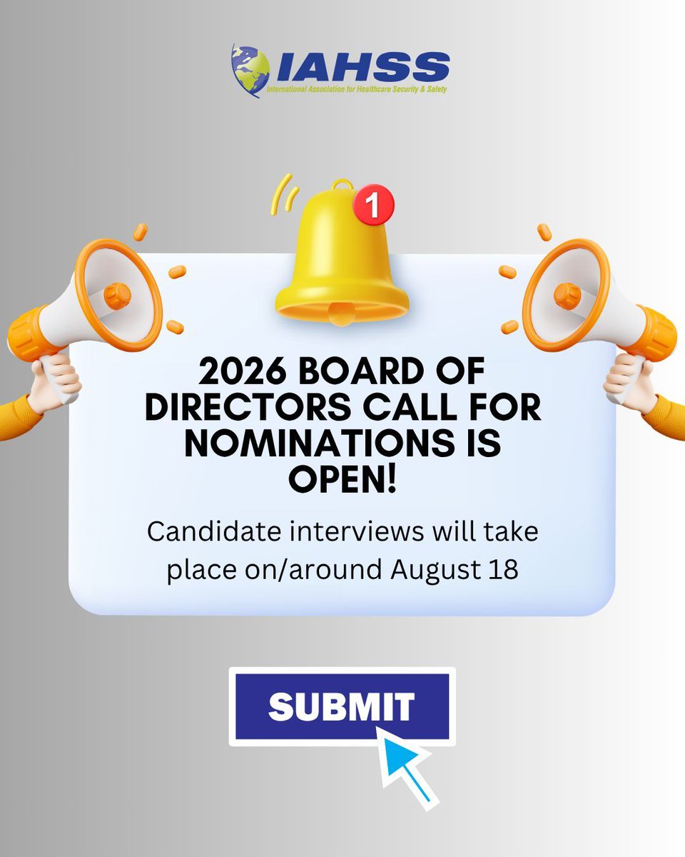The Call for Nominations for the 2026 Board of Directors is now open. Deadline to submit is August 14 ▶️ buff.ly/Bs5DWsj. 
:
#BoardofDirectors #Nominations #HealthcareSecurity #HealthcareSafety #Deadline #HealthcareProtection #ChapterOfficer

Ask ChatGPT