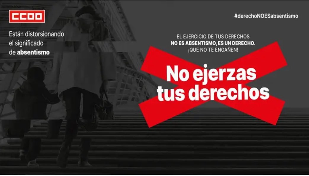 Elena Blasco Martín (@eblascomartin) on Twitter photo Desde <a href="/CCOOLeon/">CCOO de León</a> te ayudamos a identificar tus derechos consolidados y regulados por ley y contraatacar el mensaje perverso y malintencionado de la patronal sobre el término "absentismo". Ejercer tus derechos, no es absentismo. ¡Que no te engañen!
leonoticias.com/leon/ccoo-leon… Desde <a href="/CCOOLeon/">CCOO de León</a> te ayudamos a identificar tus derechos consolidados y regulados por ley y contraatacar el mensaje perverso y malintencionado de la patronal sobre el término "absentismo". Ejercer tus derechos, no es absentismo. ¡Que no te engañen!
leonoticias.com/leon/ccoo-leon…