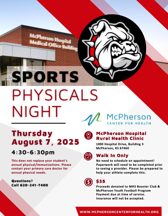 McPherson HS (@mhsbullpups) on Twitter photo Bullpup Booster Club Physical Night at the McPherson Center for Health is next week, August 7th! All athletes and those enrolled in SPS must have a physical. Take advantage of this opportunity and support the Booster Club! #bullpupnation <a href="/BullpupBooster/">McPherson Bullpup Booster Club</a> Bullpup Booster Club Physical Night at the McPherson Center for Health is next week, August 7th! All athletes and those enrolled in SPS must have a physical. Take advantage of this opportunity and support the Booster Club! #bullpupnation <a href="/BullpupBooster/">McPherson Bullpup Booster Club</a>