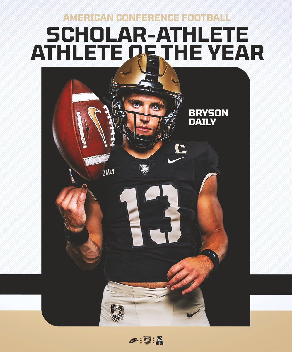Bryson Daily named <a href="/American_Conf/">The American</a> Football Scholar-Athlete of the Year 👏👏👏

Daily graduated from West Point with a degree in Engineering Management this spring 🫡

→ goarmywestpoint.com/news/2025/7/29…