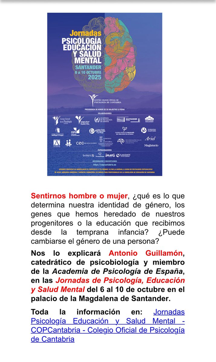 ULTIMOS DIAS INSCRIPCION REDUCIDA: Jornadas de Psicología, Educación y Salud Mental. Santander del 6 al 10 de otubre de  2025