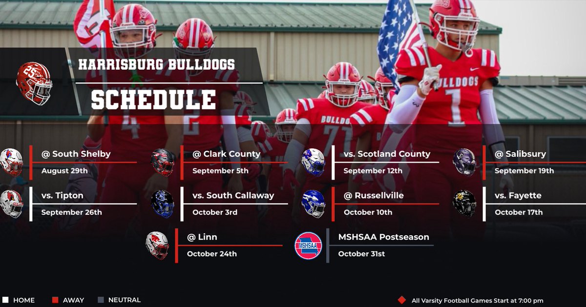 Harrisburg Bulldogs (@harrisburgath) on Twitter photo We are 31 days away from Week 1 Friday Night Lights for the Harrisburg Bulldogs. The Bulldogs open up on the road at South Shelby on August 29th. #BulldawgPride <a href="/HburgBoosters/">Harrisburg Bulldogs Booster Club</a> <a href="/TheSteveCombs/">Steve Combs</a> <a href="/CoachAckman/">Chris Ackman</a> <a href="/b_claas/">Brennan Claas</a> <a href="/MBlakeLogan/">Blake Logan</a> <a href="/Vdebs15/">Vince Debenito</a> <a href="/CentralState8/">Central State 8</a> We are 31 days away from Week 1 Friday Night Lights for the Harrisburg Bulldogs. The Bulldogs open up on the road at South Shelby on August 29th. #BulldawgPride <a href="/HburgBoosters/">Harrisburg Bulldogs Booster Club</a> <a href="/TheSteveCombs/">Steve Combs</a> <a href="/CoachAckman/">Chris Ackman</a> <a href="/b_claas/">Brennan Claas</a> <a href="/MBlakeLogan/">Blake Logan</a> <a href="/Vdebs15/">Vince Debenito</a> <a href="/CentralState8/">Central State 8</a>