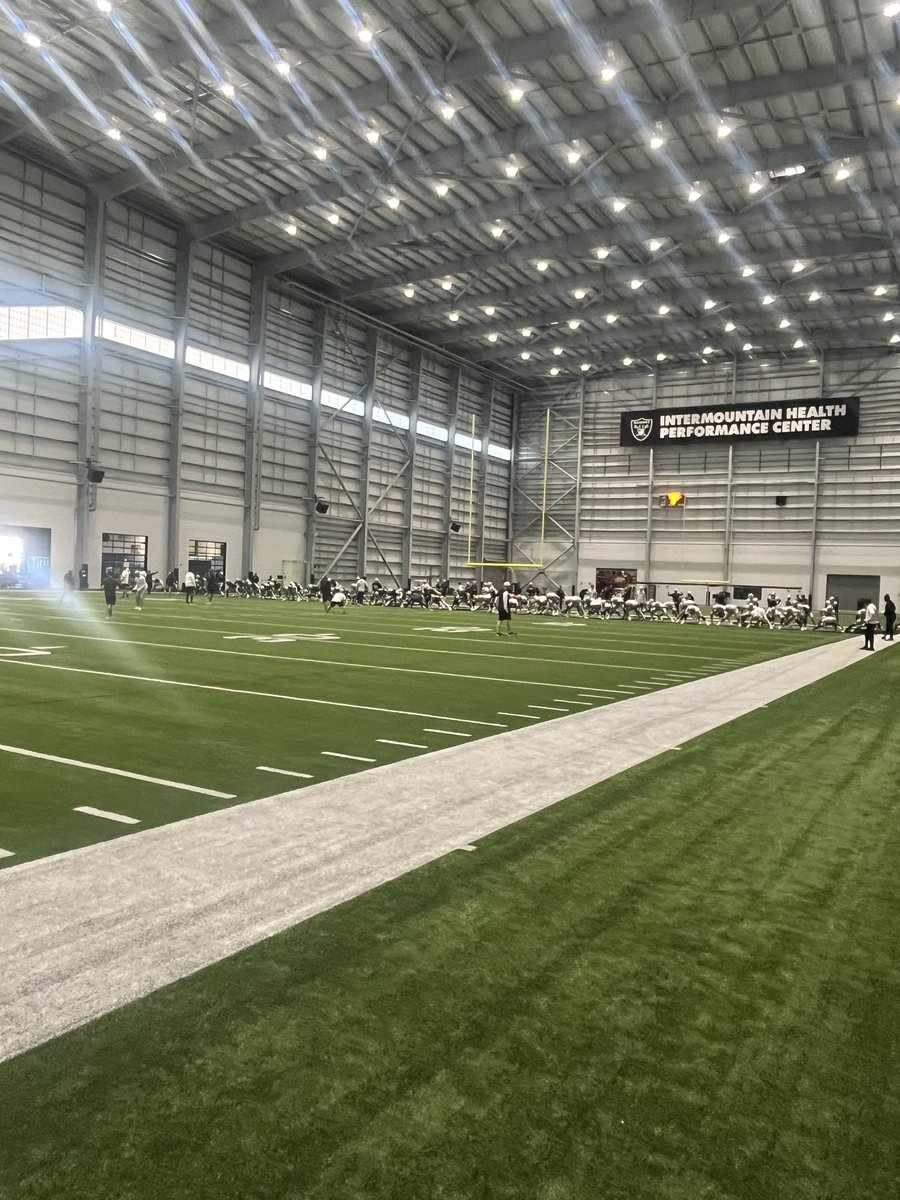 Raiders opt to go inside today for training camp. Still in full pads.