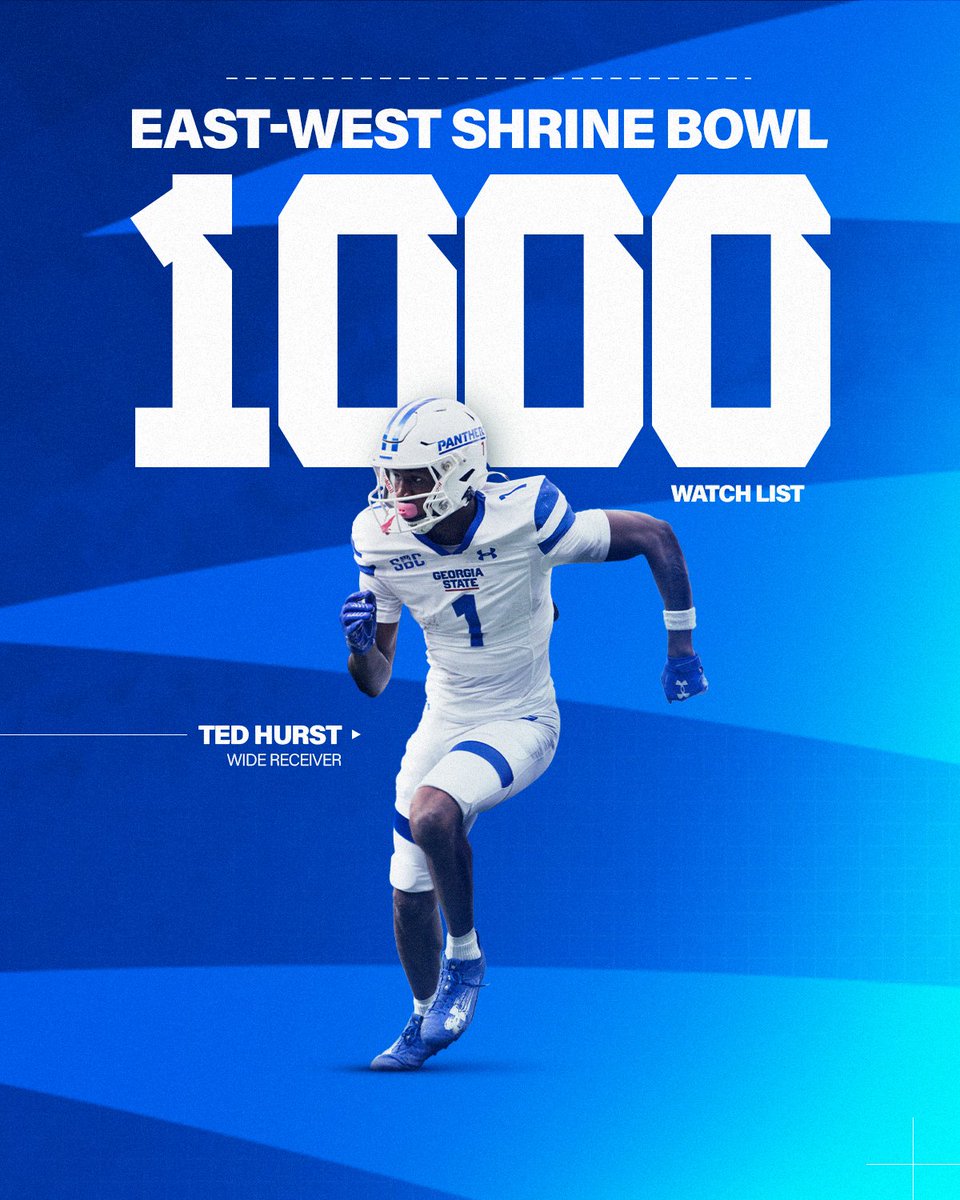 GSU Football (@georgiastatefb) on Twitter photo Ted Hurst named to the <a href="/ShrineBowl/">East-West Shrine Bowl</a> 1000 Watch List ✅
#LightItBlue | #NewAtlanta Ted Hurst named to the <a href="/ShrineBowl/">East-West Shrine Bowl</a> 1000 Watch List ✅
#LightItBlue | #NewAtlanta